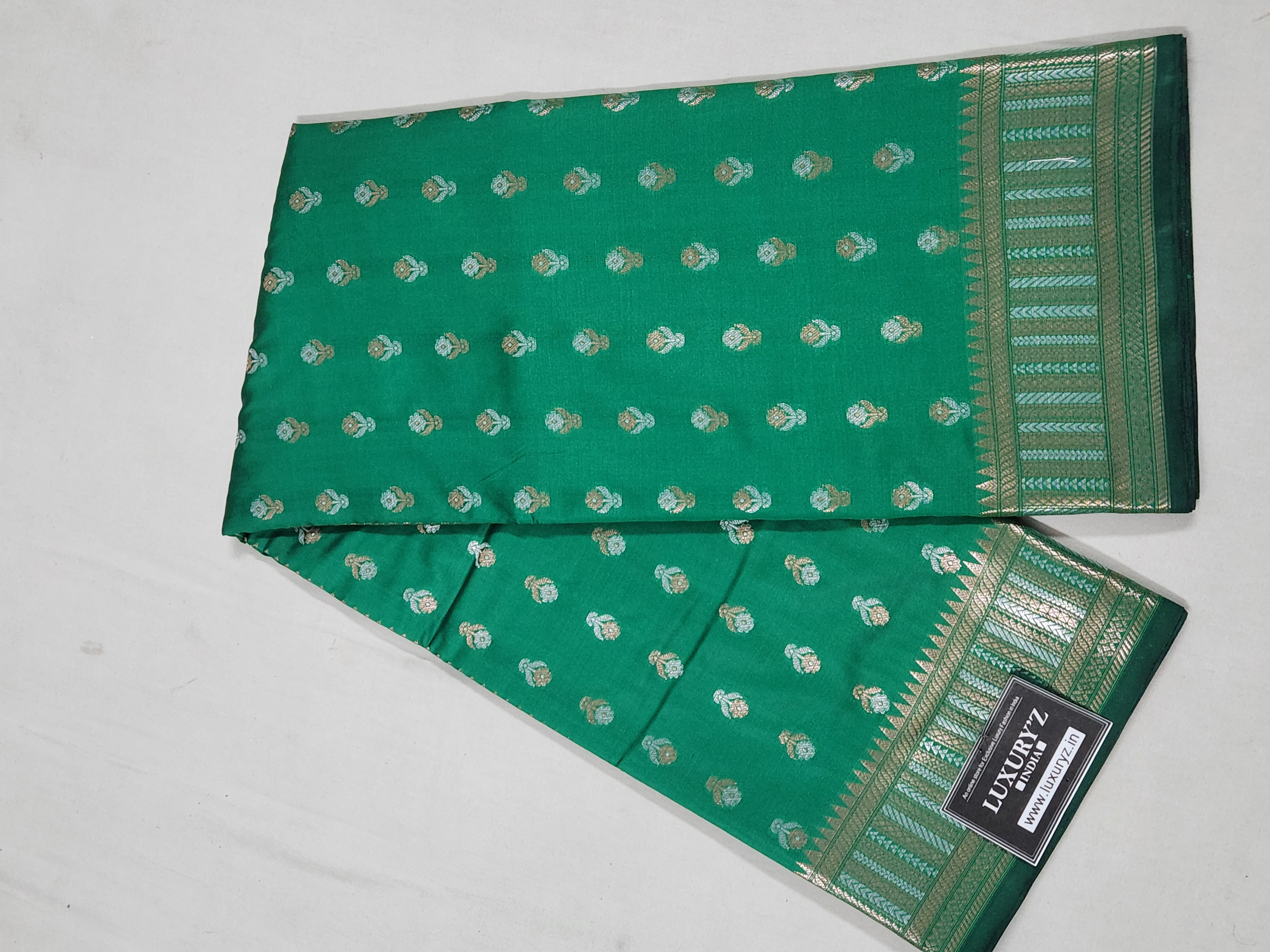 TEAL GREEN BANARASI KATAN SILK SAREE WITH DESIGNER WEAVING BLOUSE