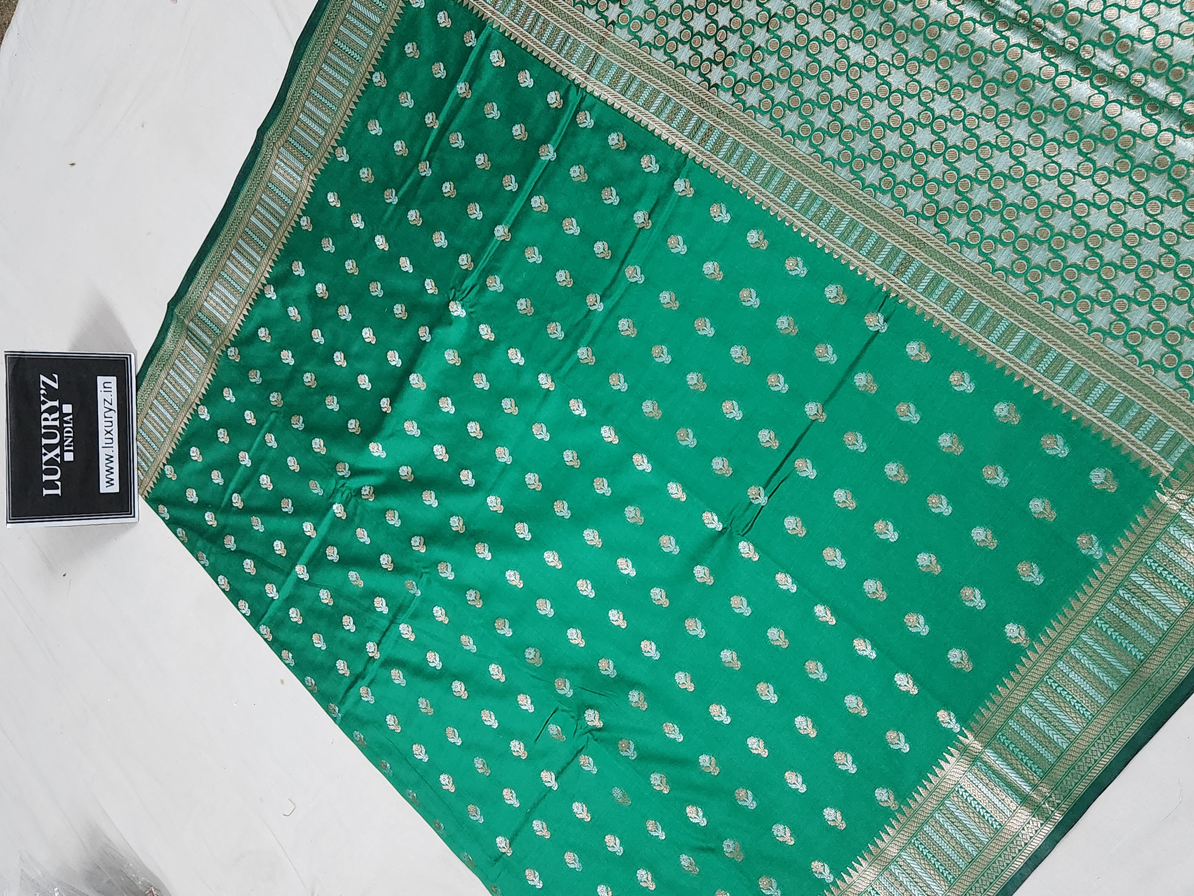 TEAL GREEN BANARASI KATAN SILK SAREE WITH DESIGNER WEAVING BLOUSE