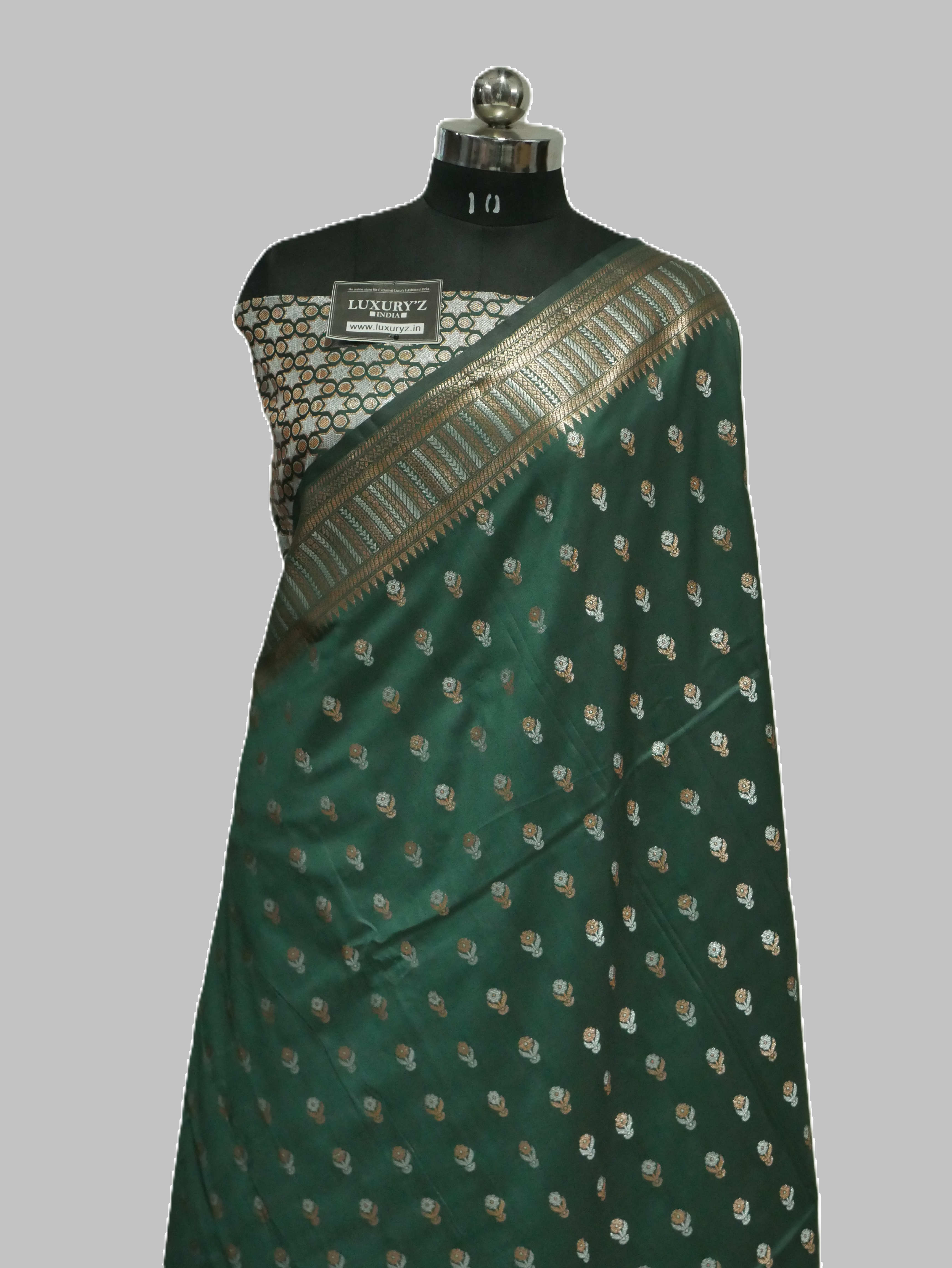 BOTTLE GREEN BANARASI KATAN SILK SAREE WITH DESIGNER WEAVING BLOUSE