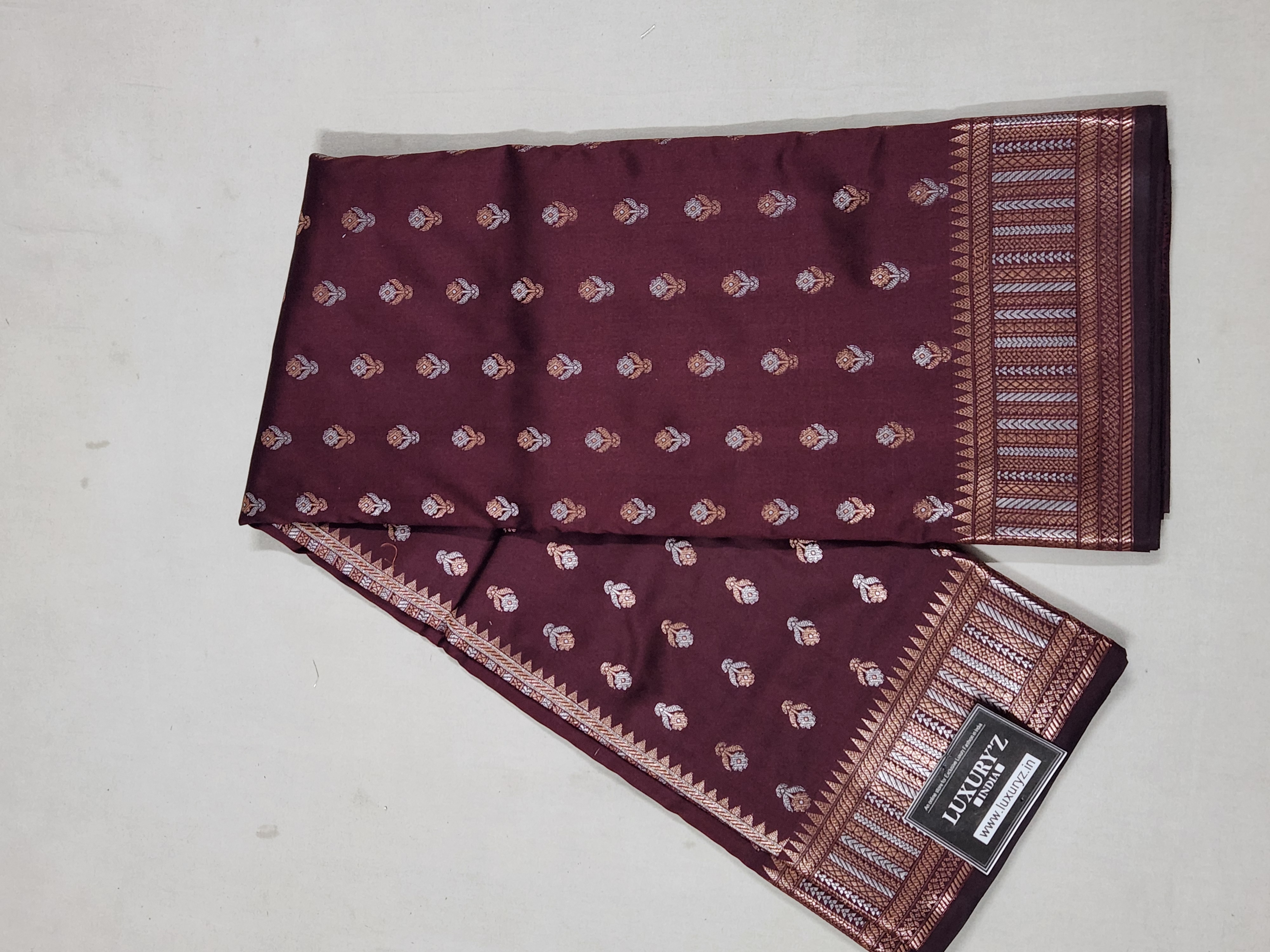 CHOCO MAROON BANARASI KATAN SILK SAREE WITH DESIGNER WEAVING BLOUSE