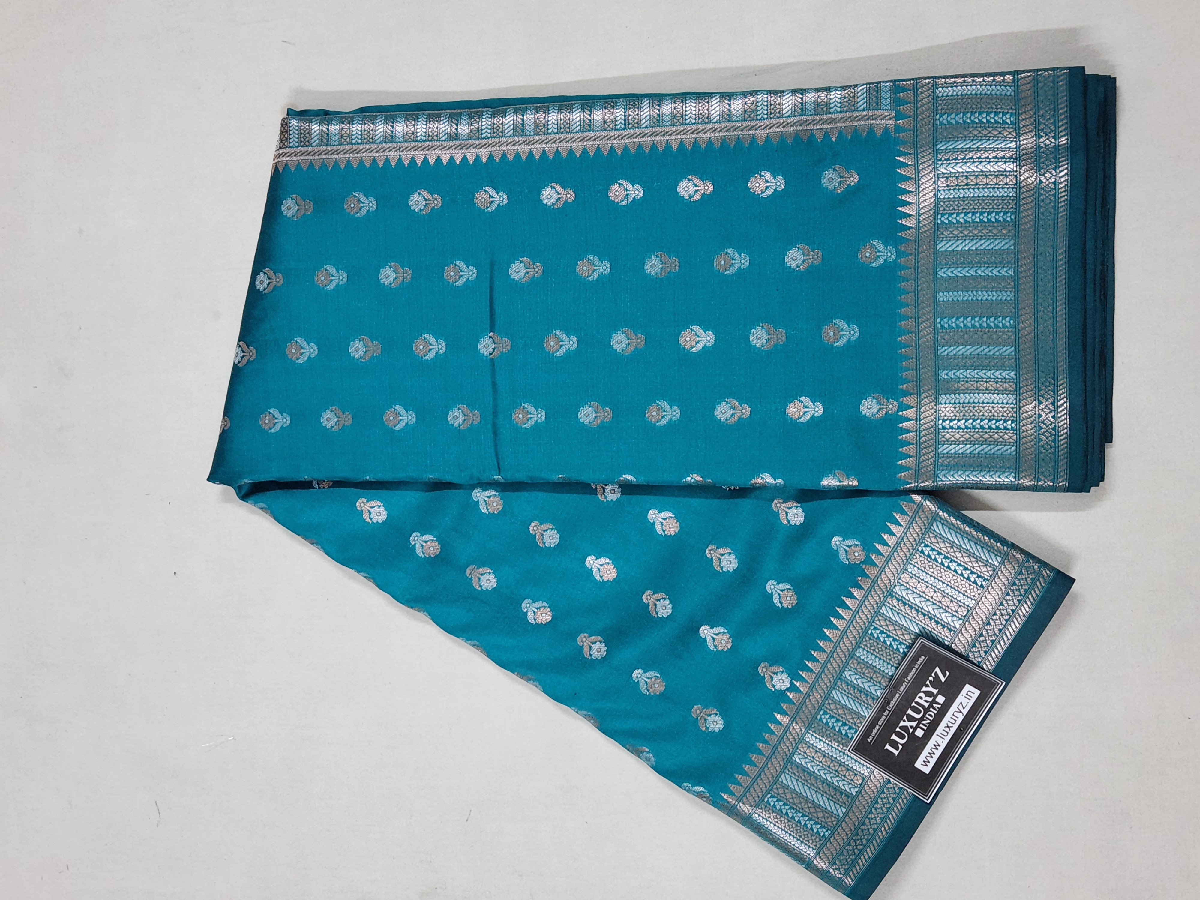 BLUISH SAPPHIRE BANARASI KATAN SILK SAREE WITH DESIGNER WEAVING BLOUSE
