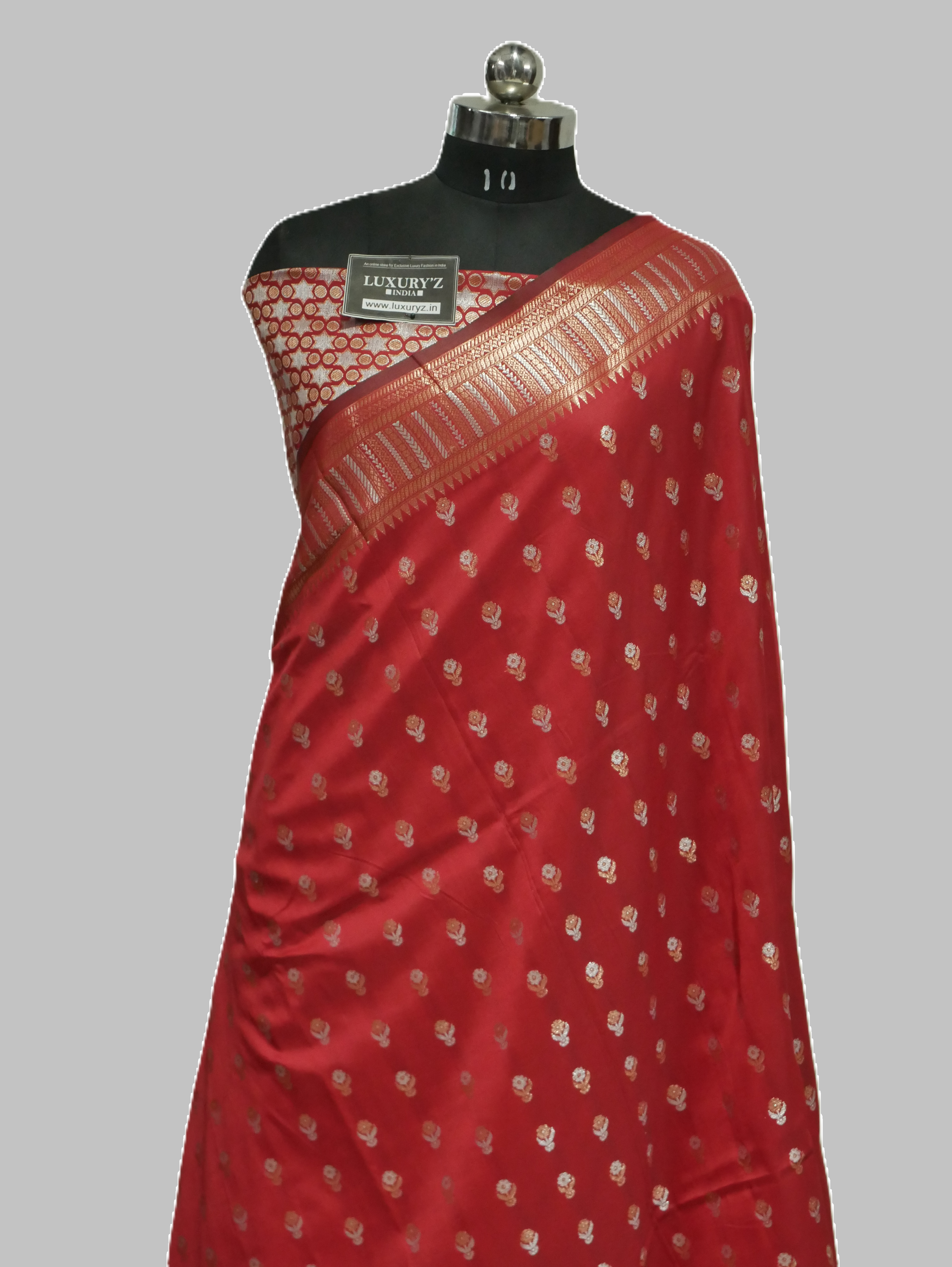 VERMILLION RED BANARASI KATAN SILK SAREE WITH DESIGNER WEAVING BLOUSE