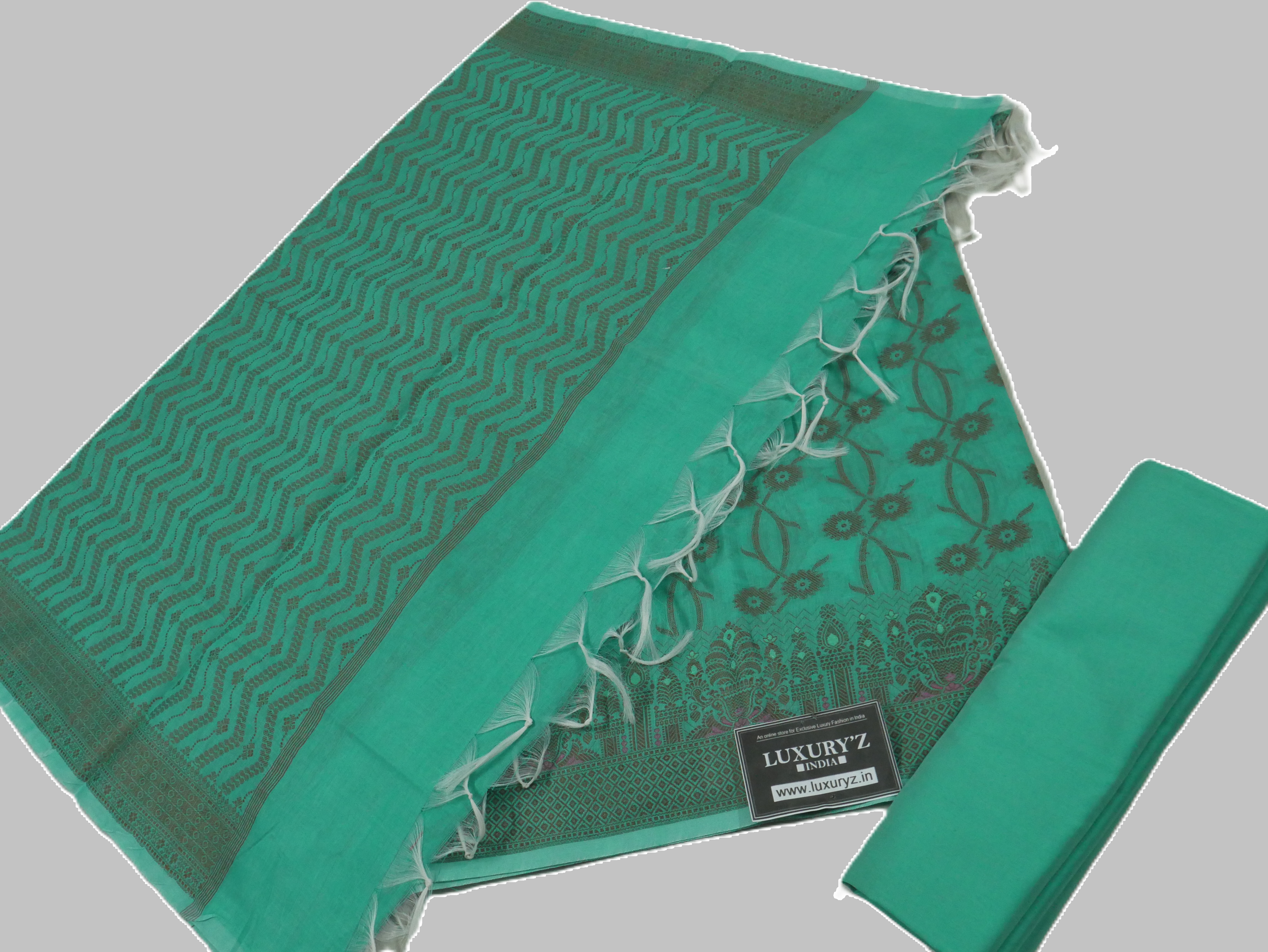 STAMP PAD GREEN COLOUR BANARASI COTTON SILK SUIT WITH HEAVY DUPATTA