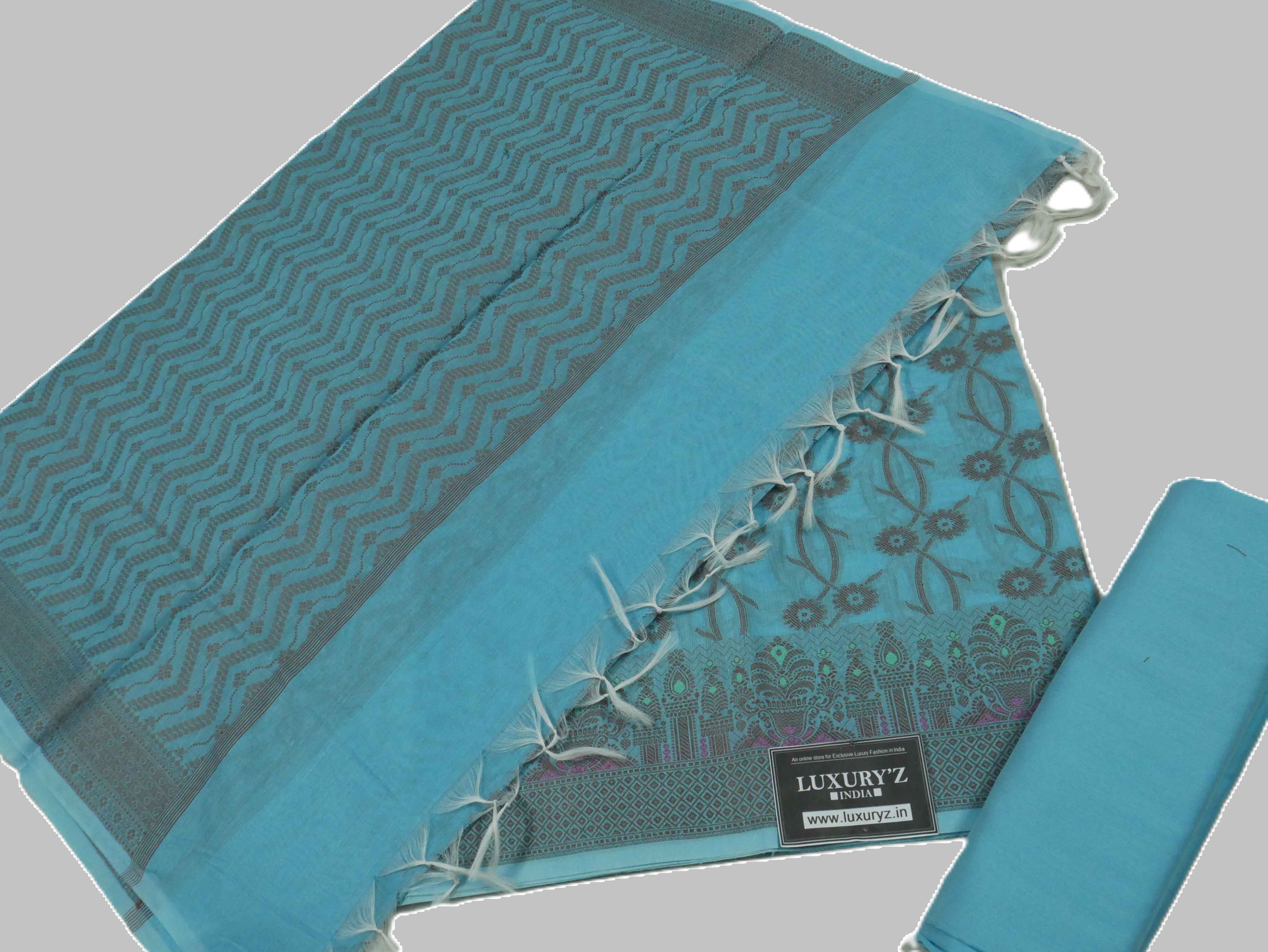 STEEL BLUE COLOUR BANARASI COTTON SILK SUIT WITH HEAVY DUPATTA