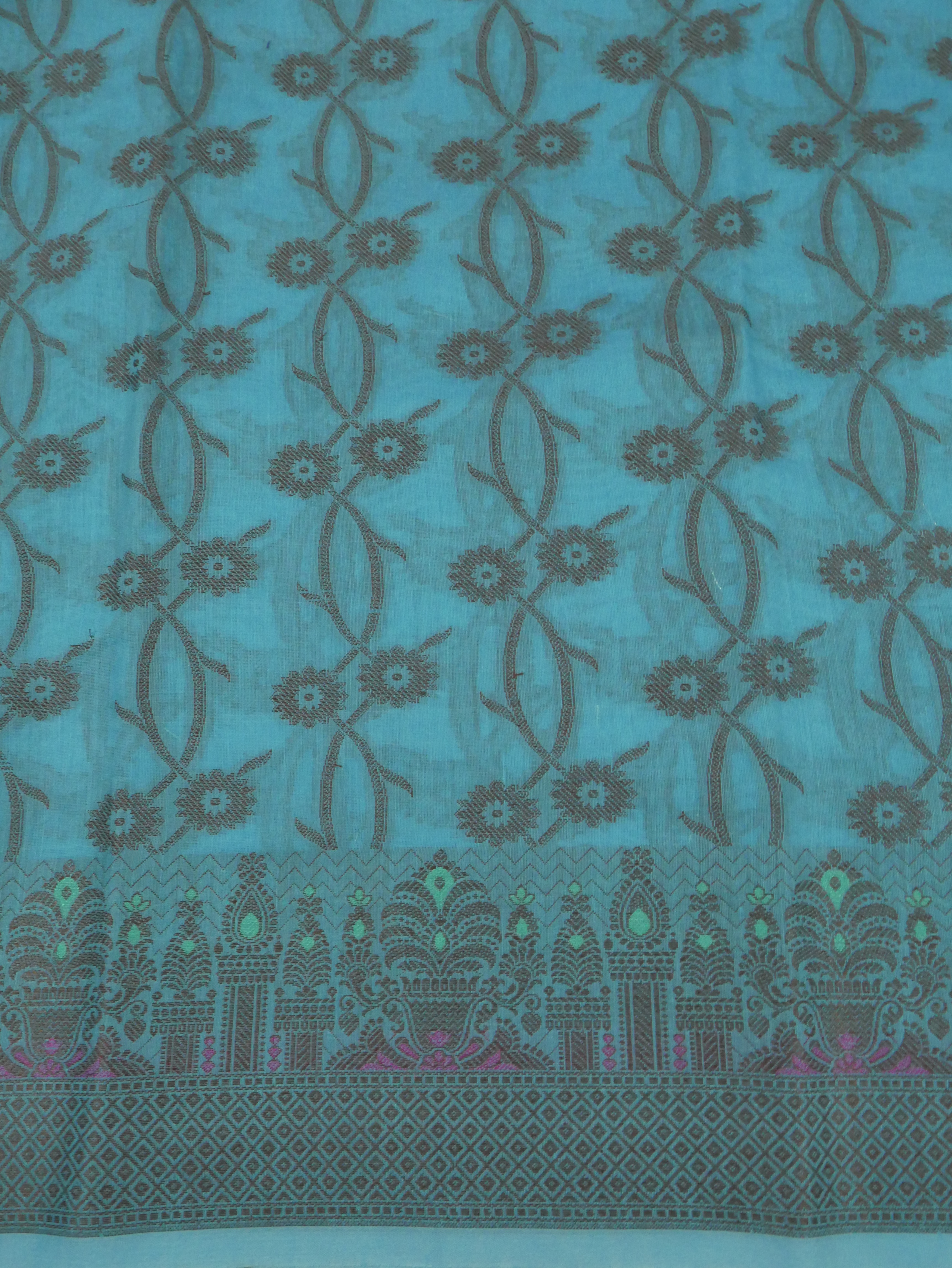 STEEL BLUE COLOUR BANARASI COTTON SILK SUIT WITH HEAVY DUPATTA