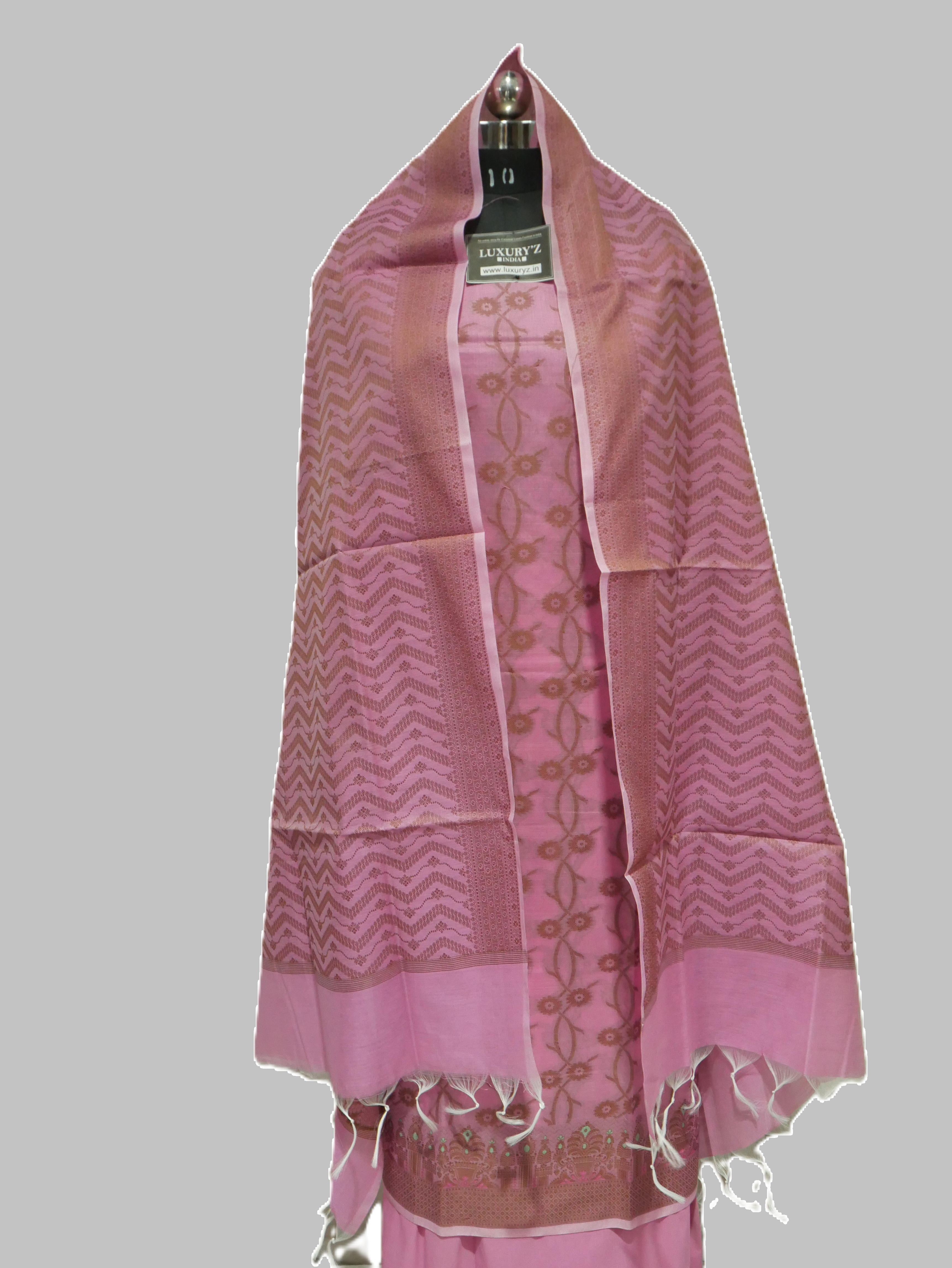 CURE ALL PINK COLOUR BANARASI COTTON SILK SUIT WITH HEAVY DUPATTA