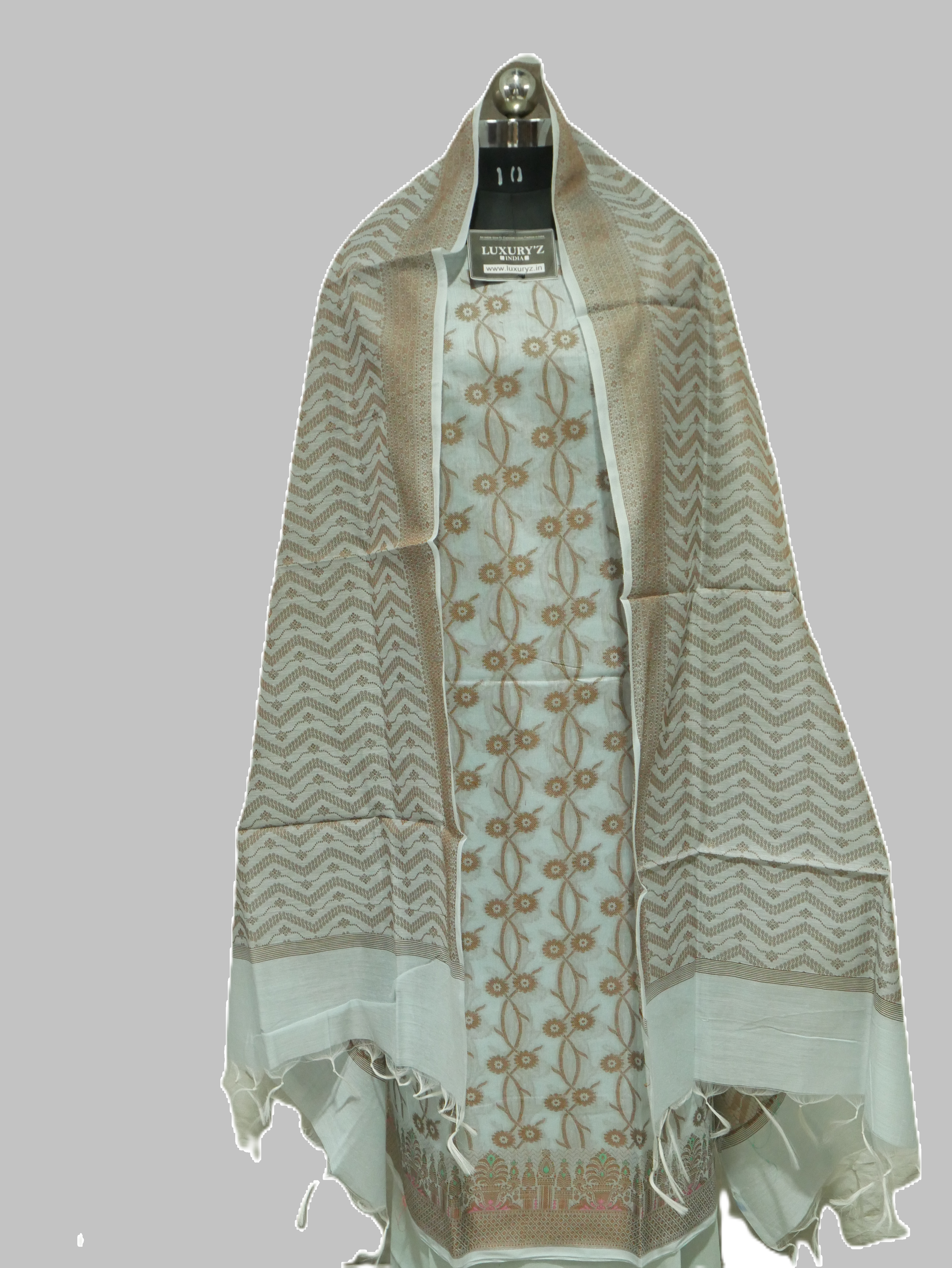 OCEANUS BLUE COLOUR BANARASI COTTON SILK SUIT WITH HEAVY DUPATTA