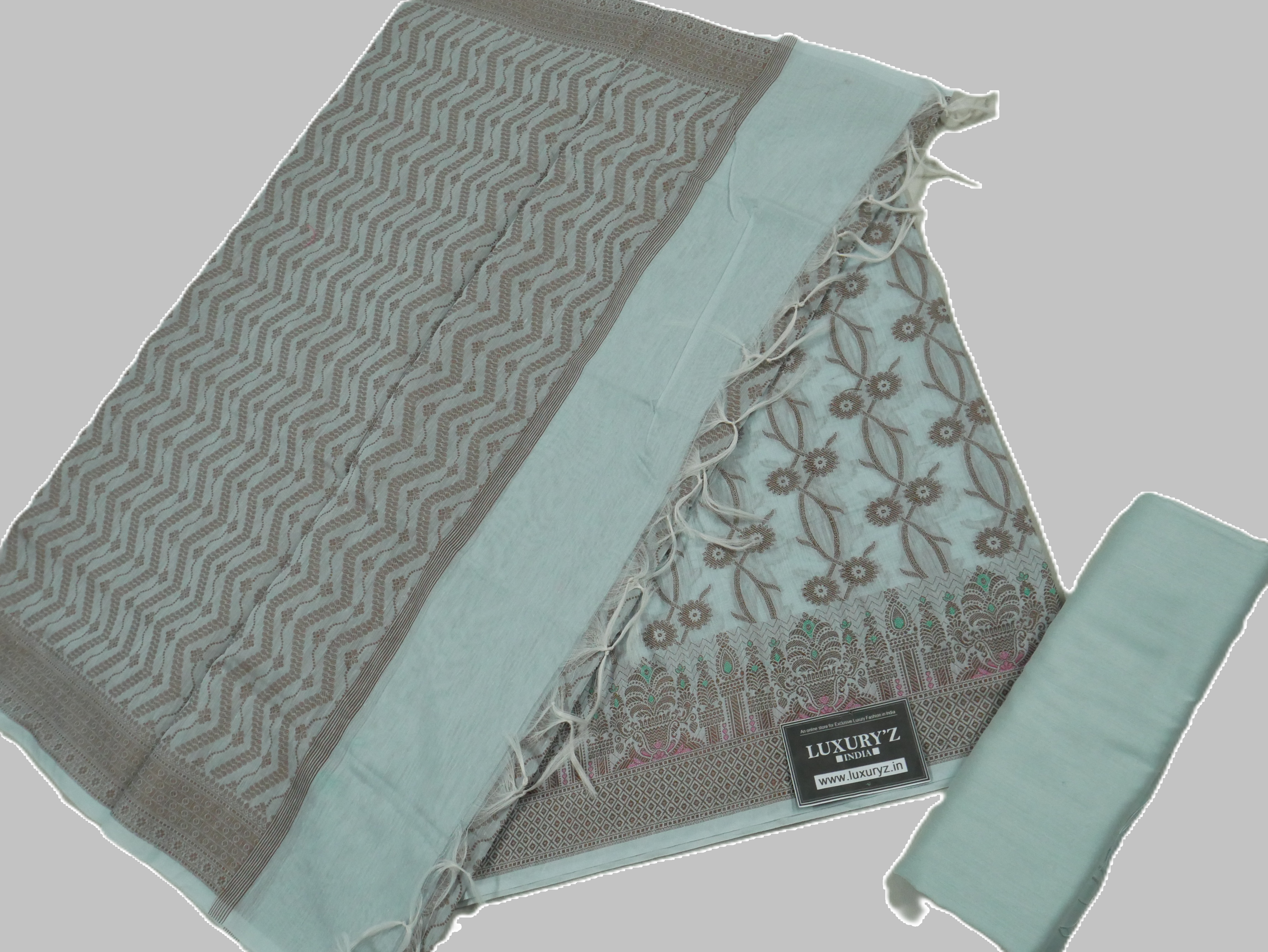 OCEANUS BLUE COLOUR BANARASI COTTON SILK SUIT WITH HEAVY DUPATTA