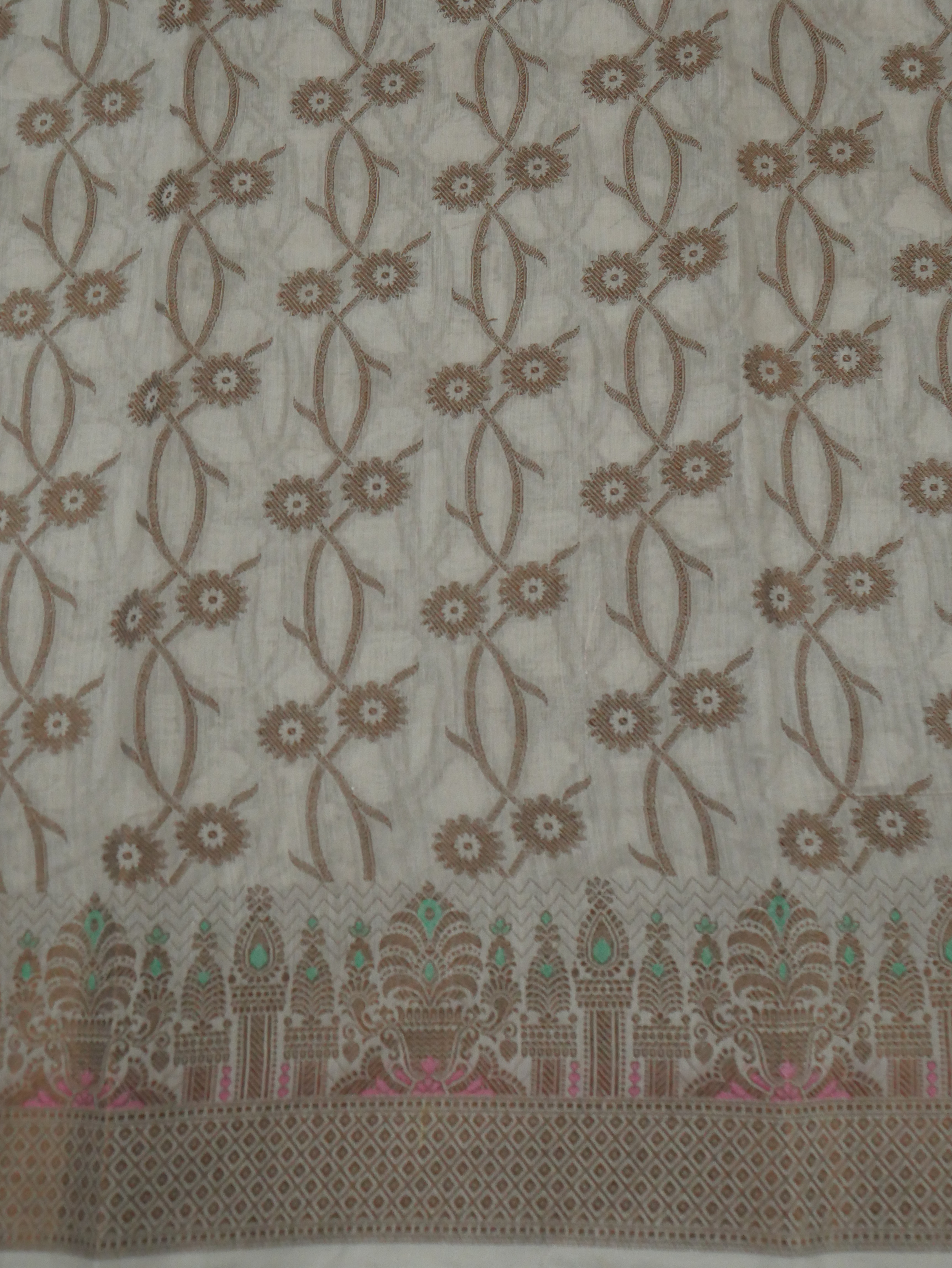 HALSTON BEIGE COLOUR BANARASI COTTON SILK SUIT WITH HEAVY DUPATTA