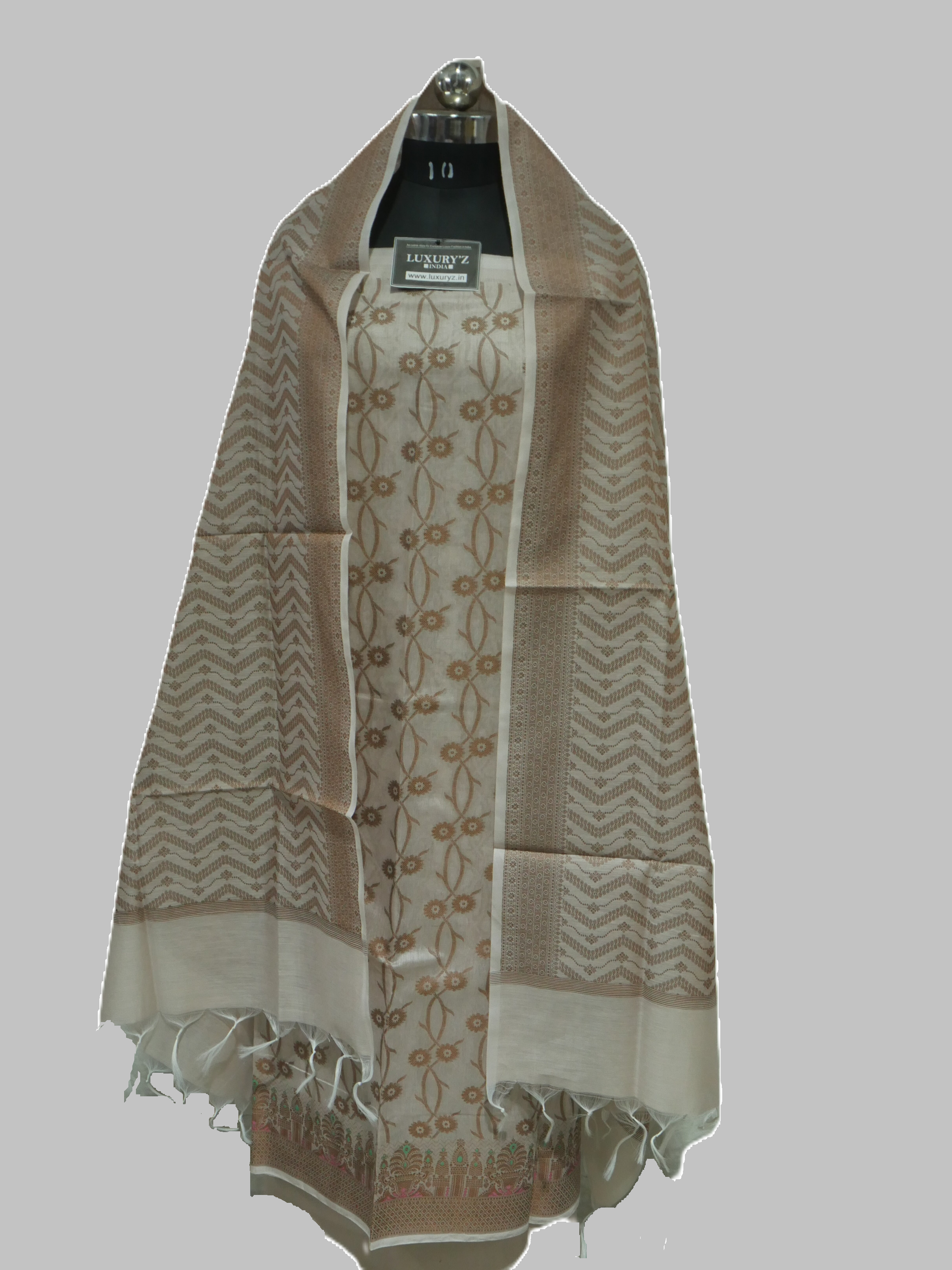 GAINSBORO COLOUR BANARASI COTTON SILK SUIT WITH HEAVY DUPATTA