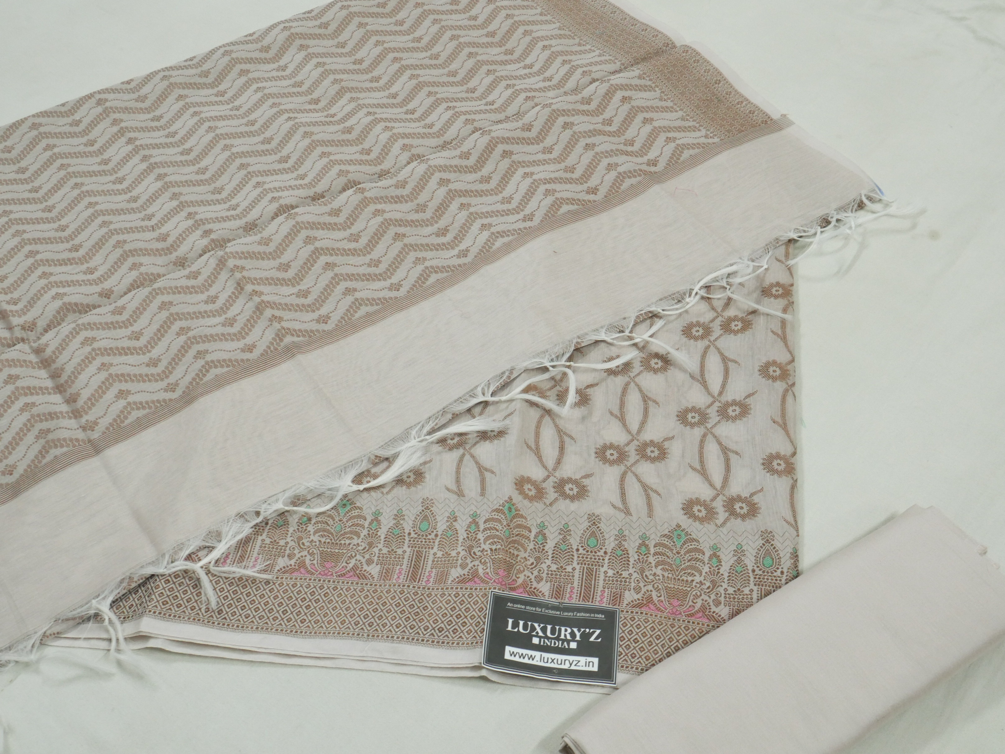 GAINSBORO COLOUR BANARASI COTTON SILK SUIT WITH HEAVY DUPATTA