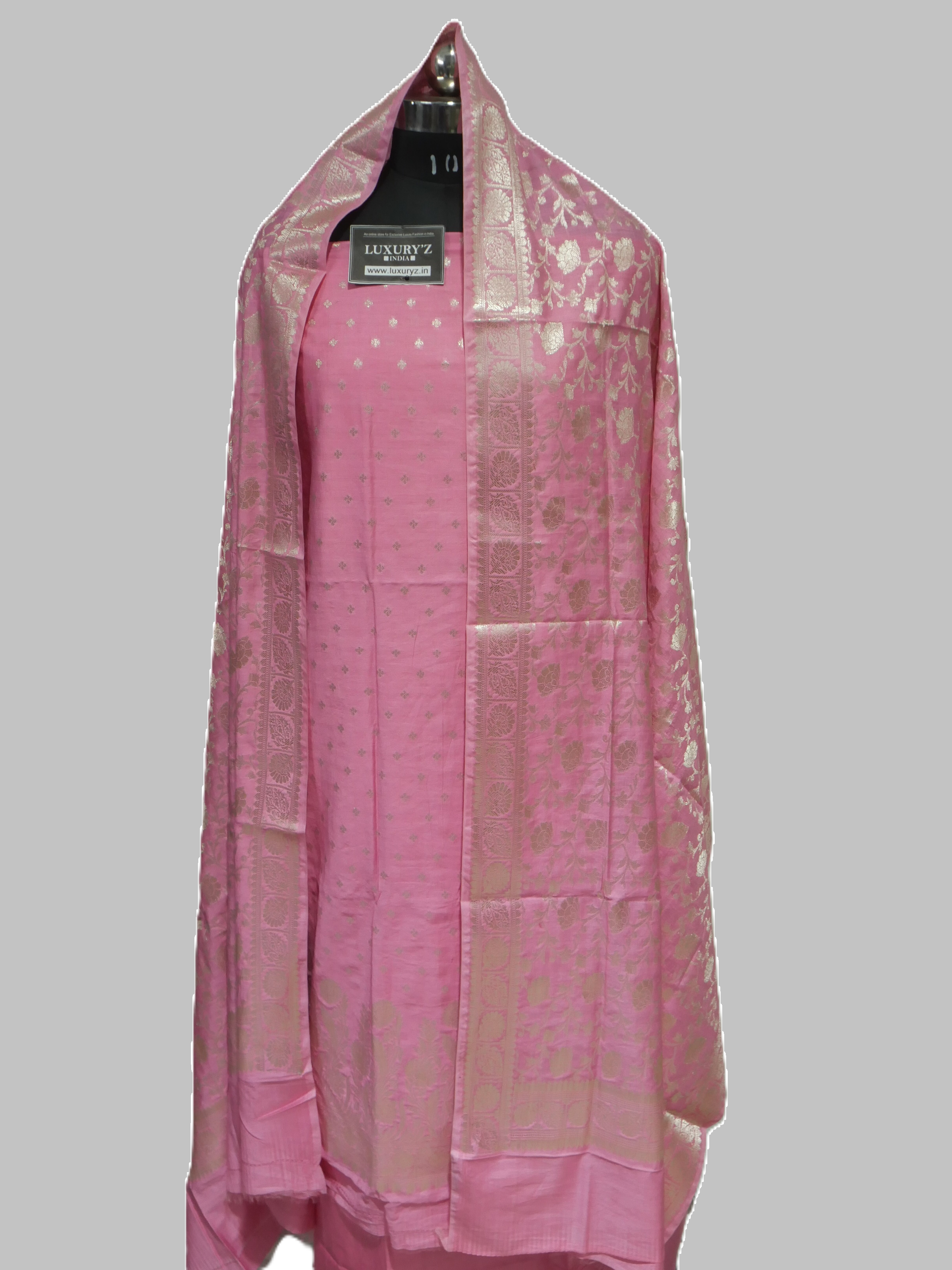PASTEL MAGENTA COLOUR BANARASI BUTTER SILK SUIT WITH HEAVY ZARI DUPATTA