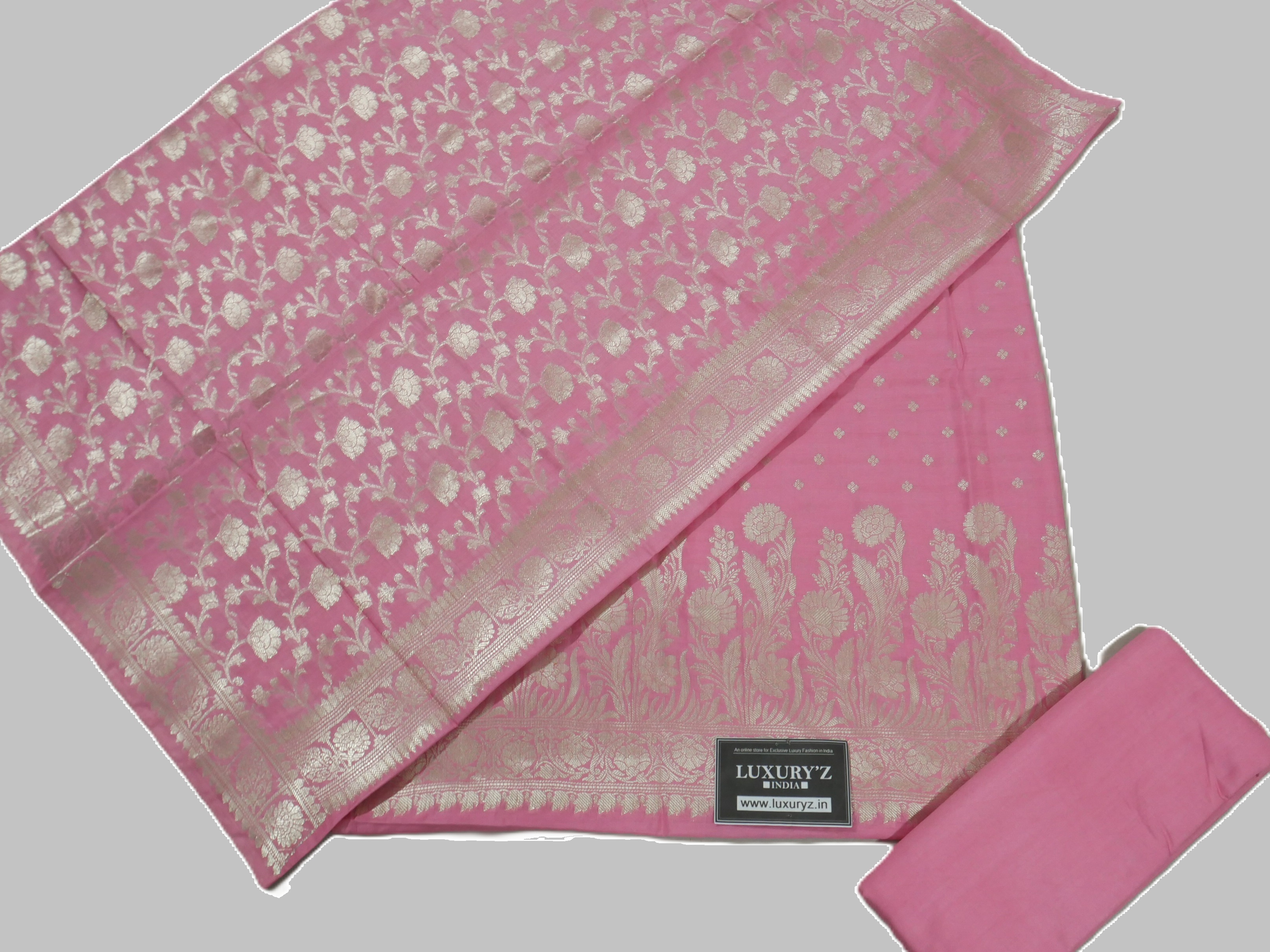 PASTEL MAGENTA COLOUR BANARASI BUTTER SILK SUIT WITH HEAVY ZARI DUPATTA