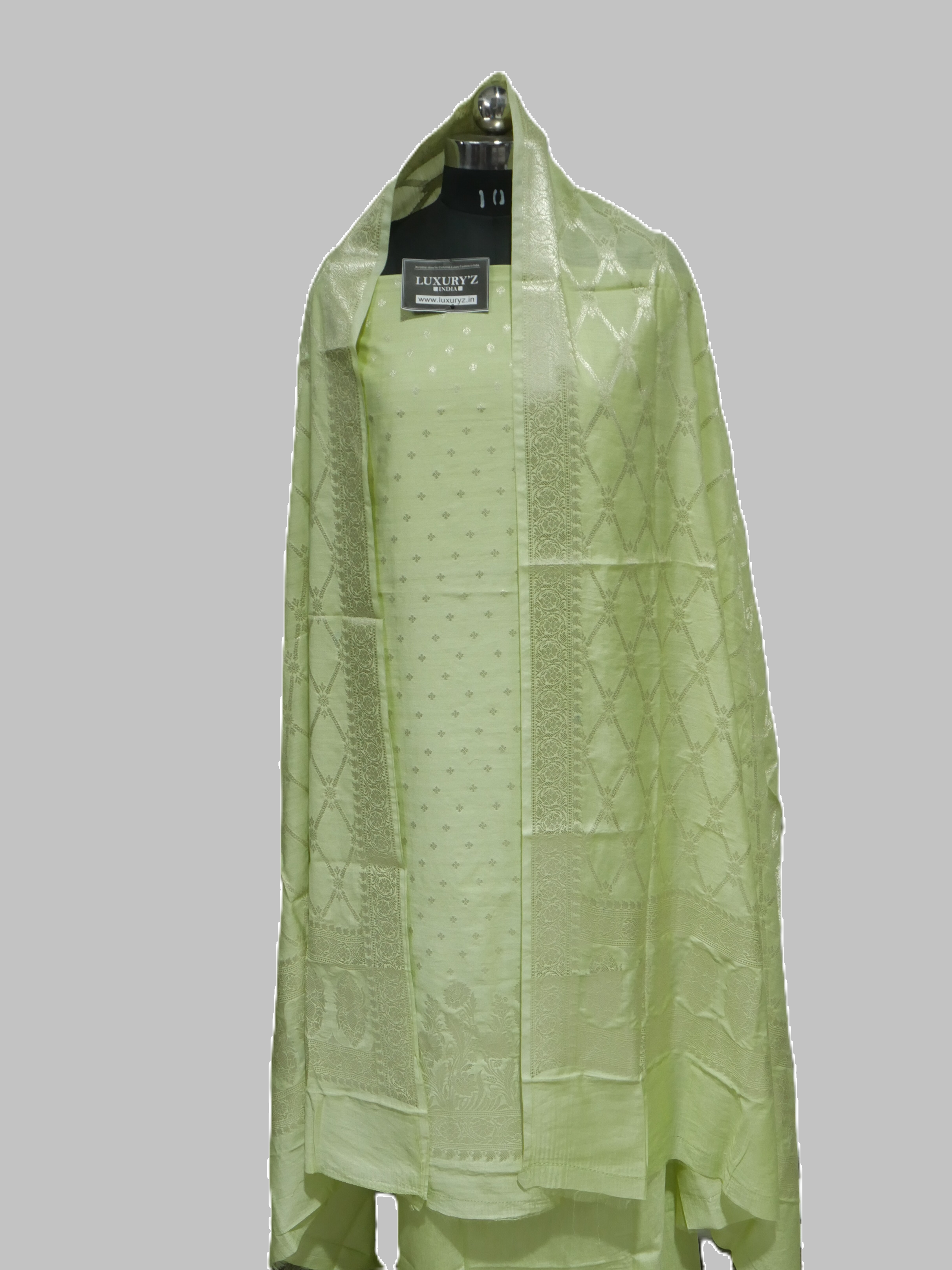 CRYSTAL APPLE COLOUR BANARASI BUTTER SILK SUIT WITH HEAVY ZARI DUPATTA