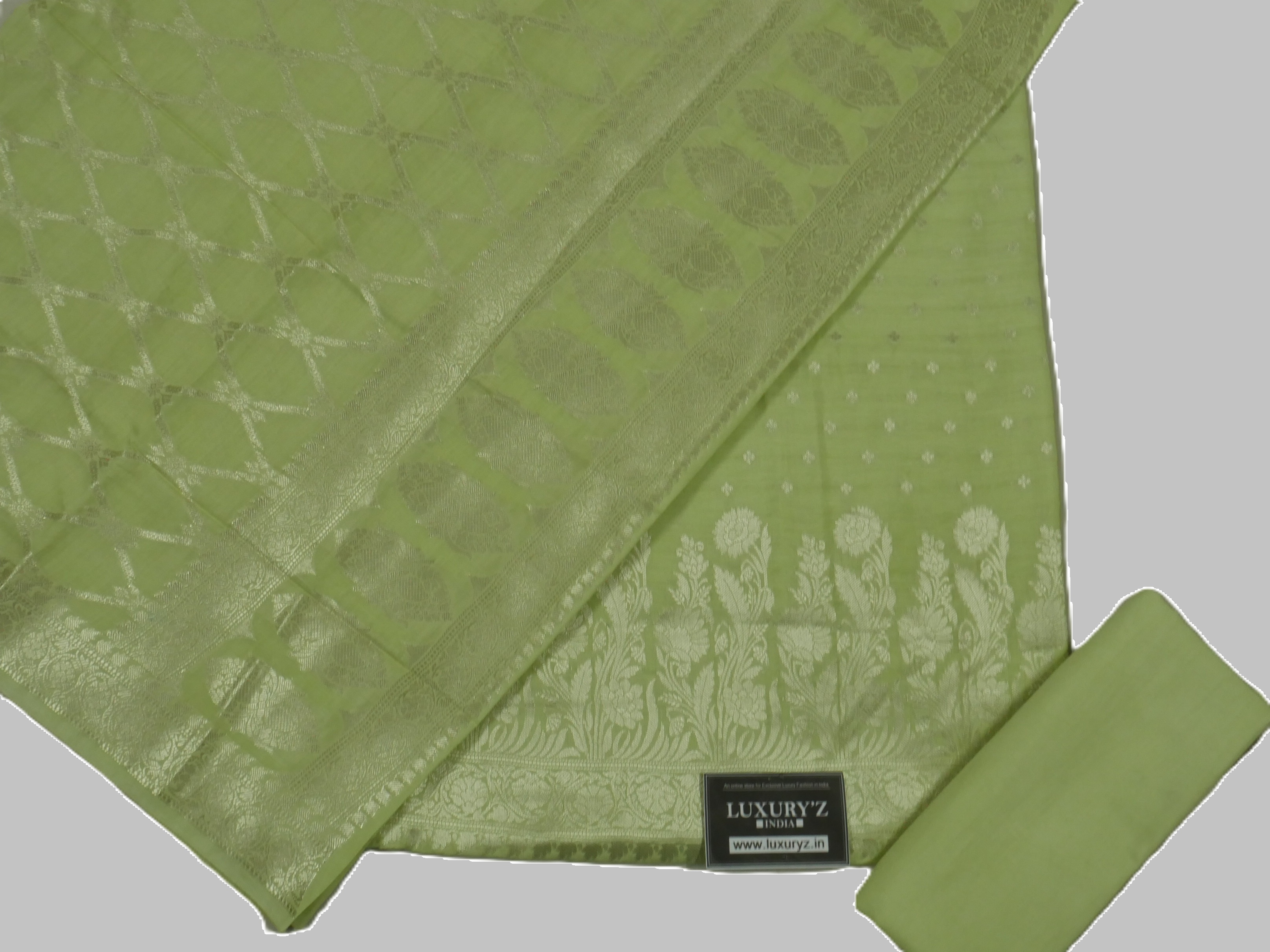 CRYSTAL APPLE COLOUR BANARASI BUTTER SILK SUIT WITH HEAVY ZARI DUPATTA