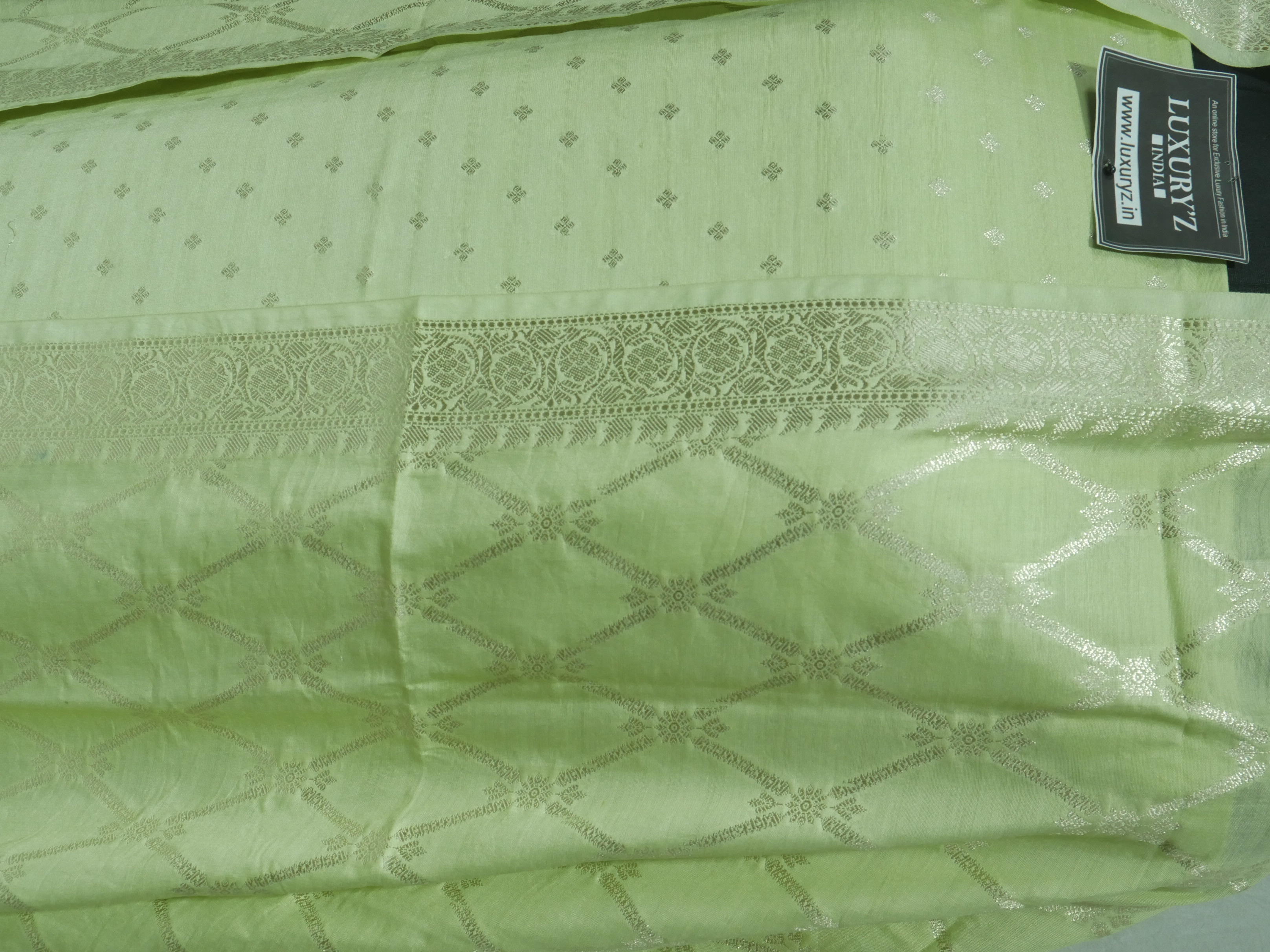 CRYSTAL APPLE COLOUR BANARASI BUTTER SILK SUIT WITH HEAVY ZARI DUPATTA