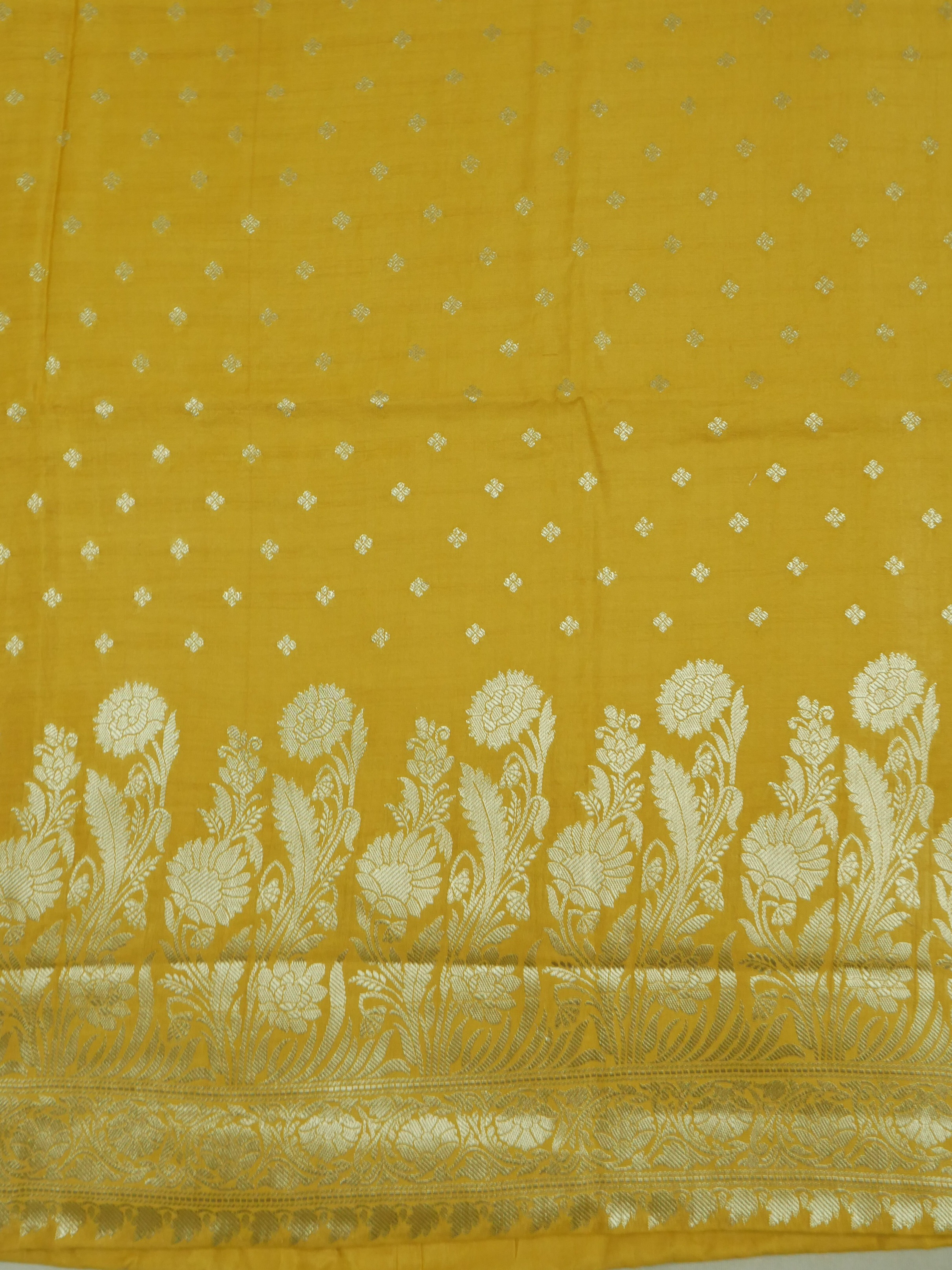 INDIAN MAIZE COLOUR BANARASI BUTTER SILK SUIT WITH HEAVY ZARI DUPATTA