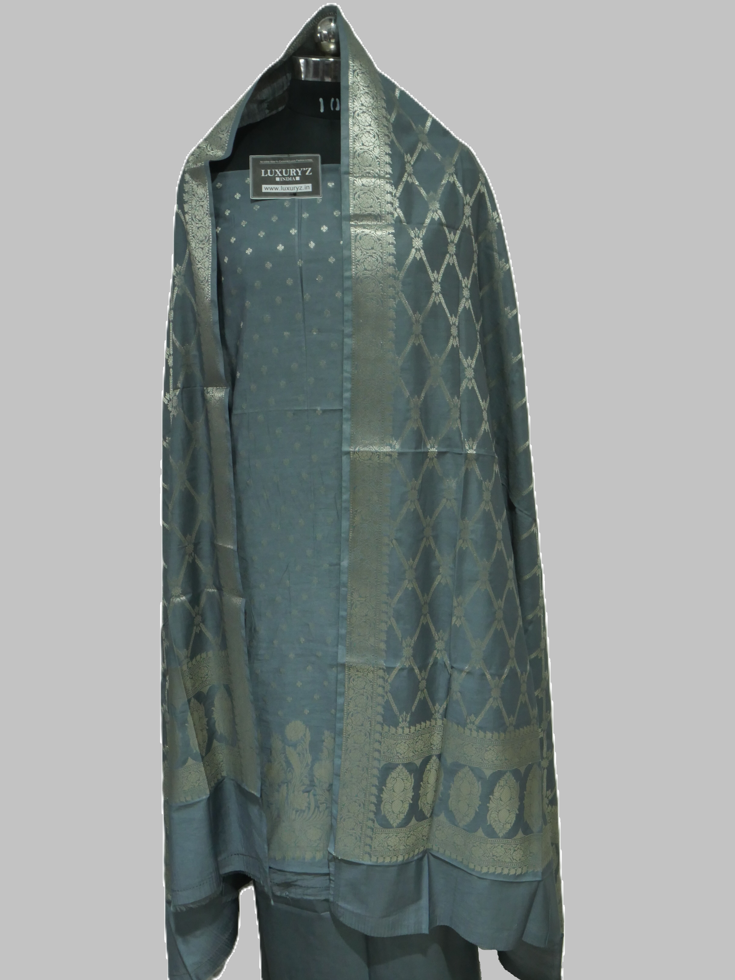 CHINABERRY COLOUR BANARASI BUTTER SILK SUIT WITH HEAVY ZARI DUPATTA