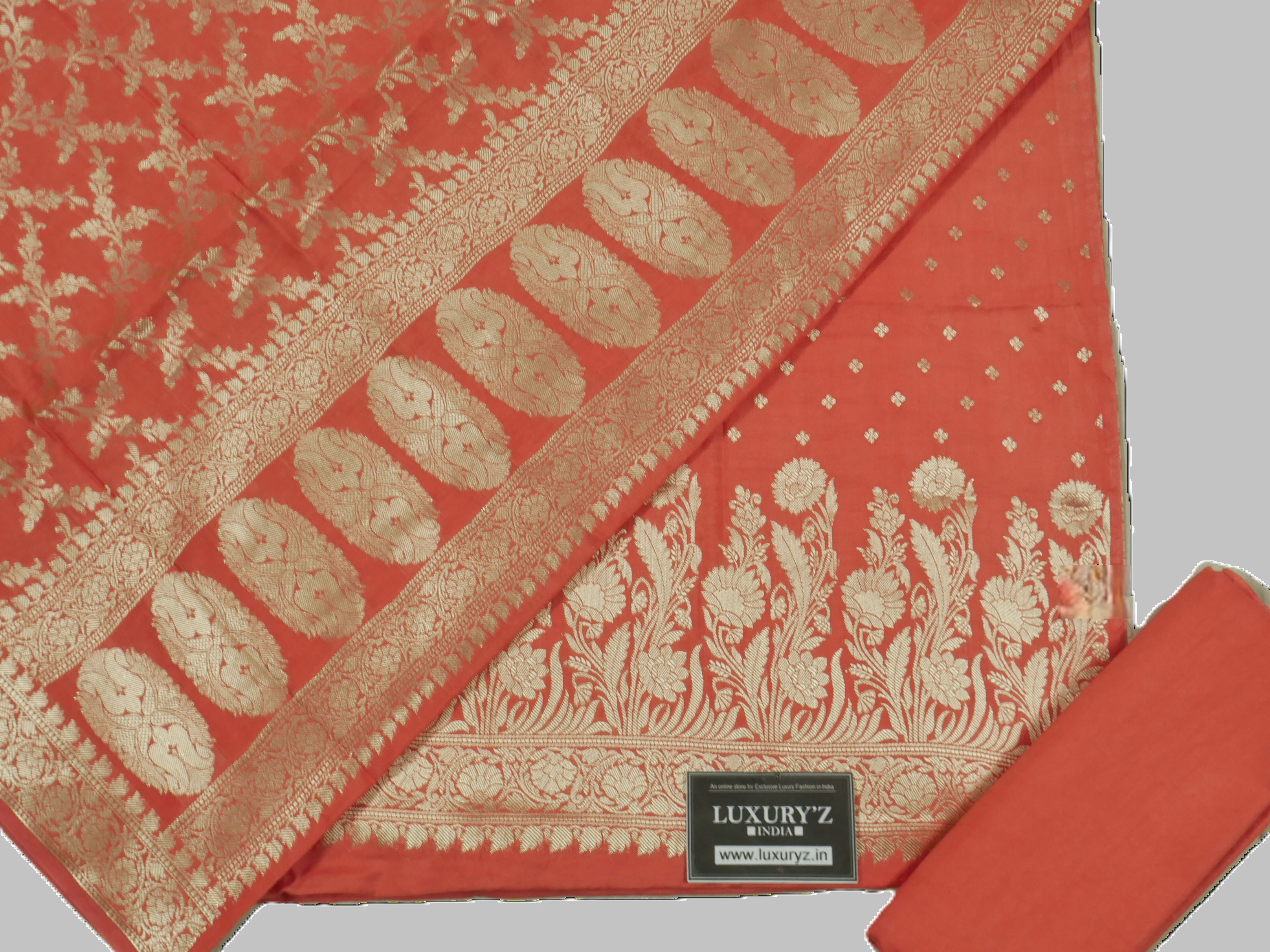 CAMELLIA ROSE COLOUR BANARASI BUTTER SILK SUIT WITH HEAVY ZARI DUPATTA