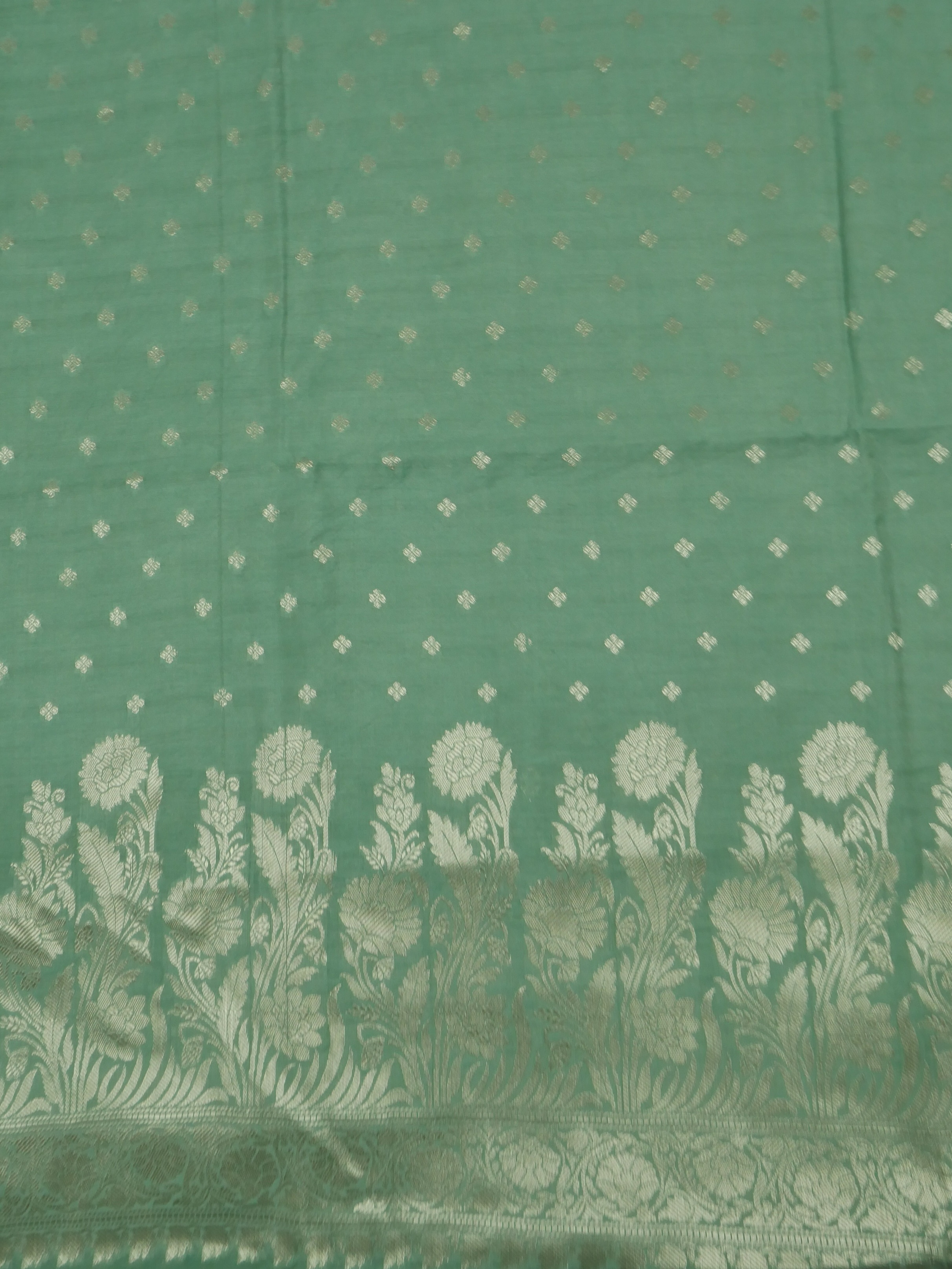 MEDIUM AQUAMARINE COLOUR BANARASI BUTTER SILK SUIT WITH HEAVY ZARI DUPATTA