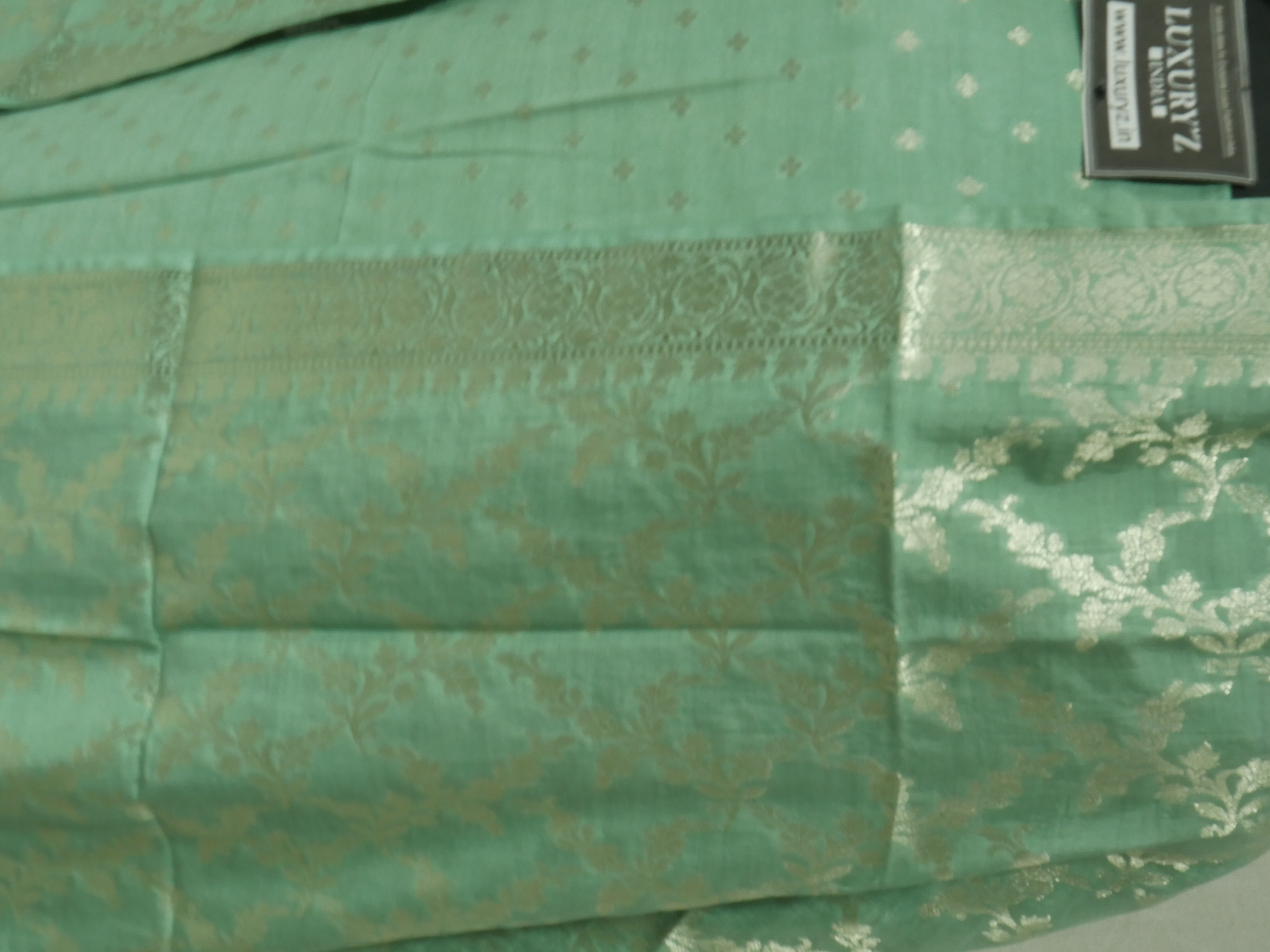 MEDIUM AQUAMARINE COLOUR BANARASI BUTTER SILK SUIT WITH HEAVY ZARI DUPATTA