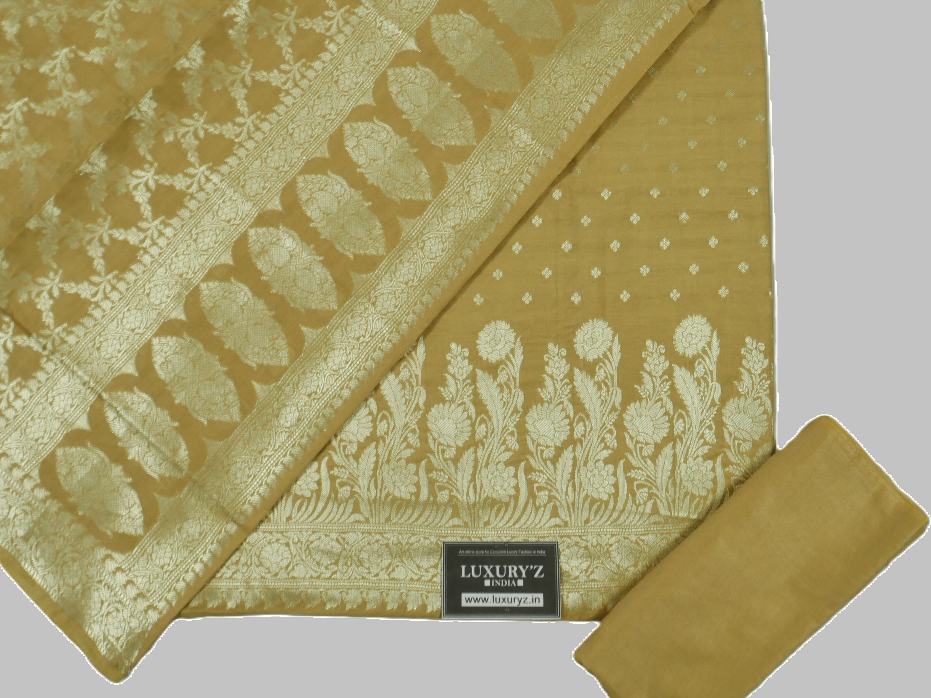 HEARTS OF PALM COLOUR BANARASI BUTTER SILK SUIT WITH HEAVY ZARI DUPATTA