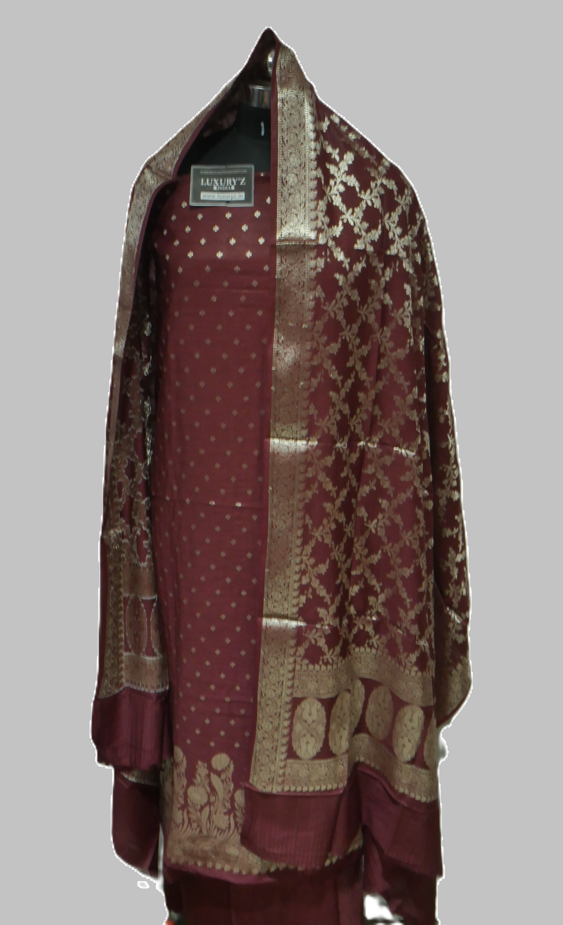 BLACKBERRY PIE COLOUR BANARASI BUTTER SILK SUIT WITH HEAVY ZARI DUPATTA