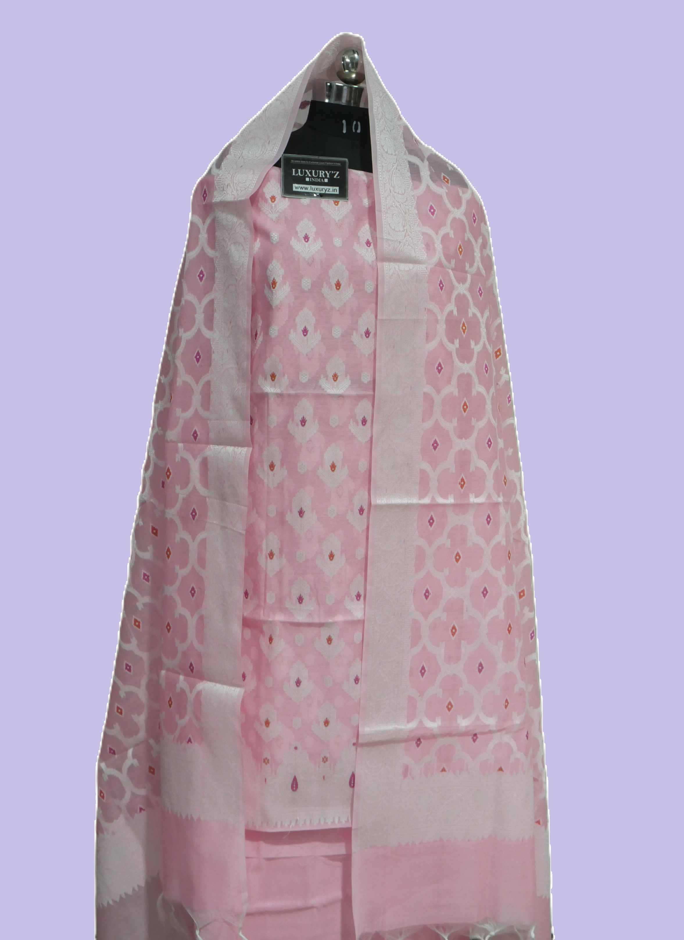 CAMEO PINK COLOUR BANARASI RESHAM SILK SUIT WITH HEAVY DUPATTA