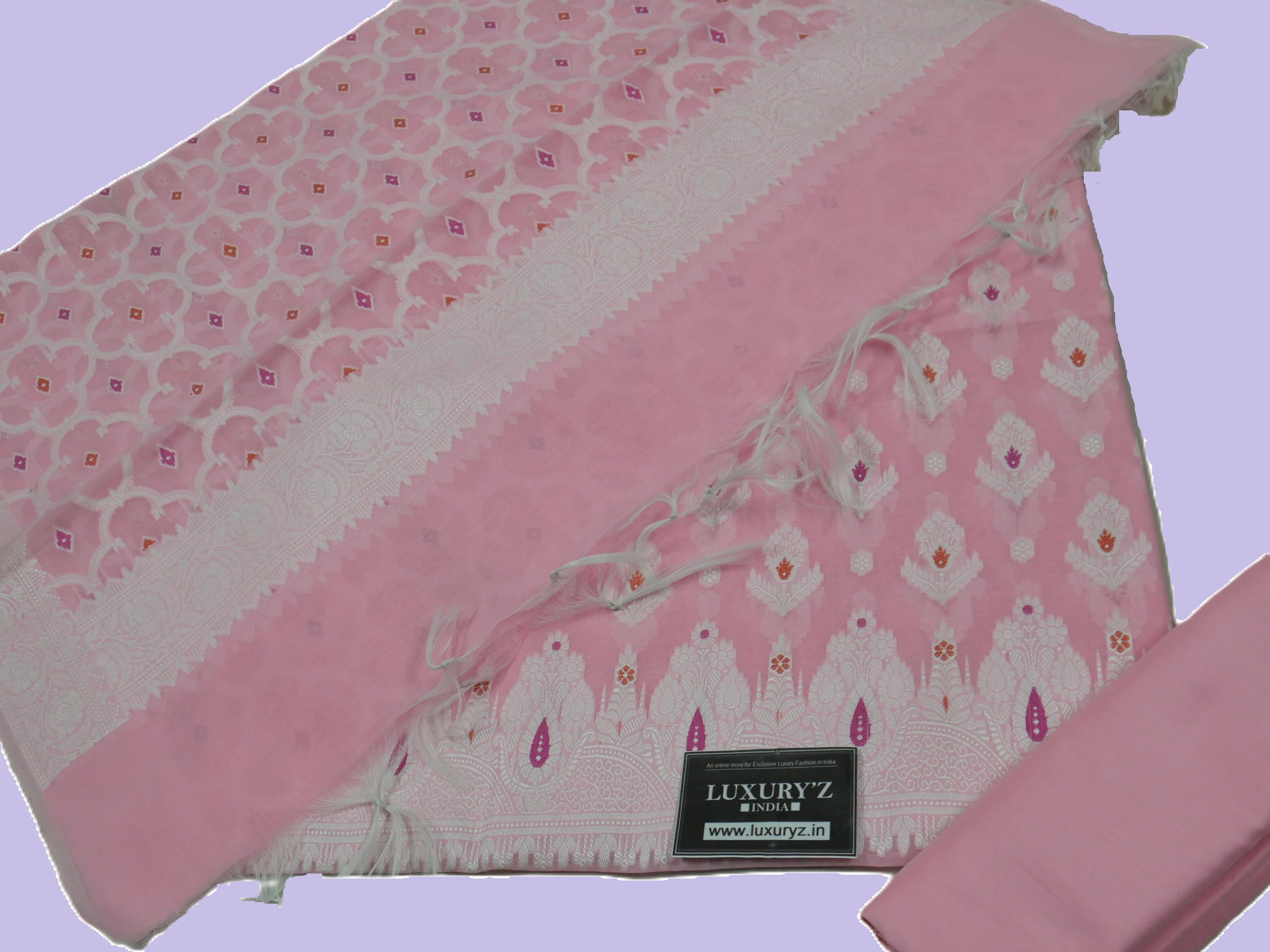 CAMEO PINK COLOUR BANARASI RESHAM SILK SUIT WITH HEAVY DUPATTA