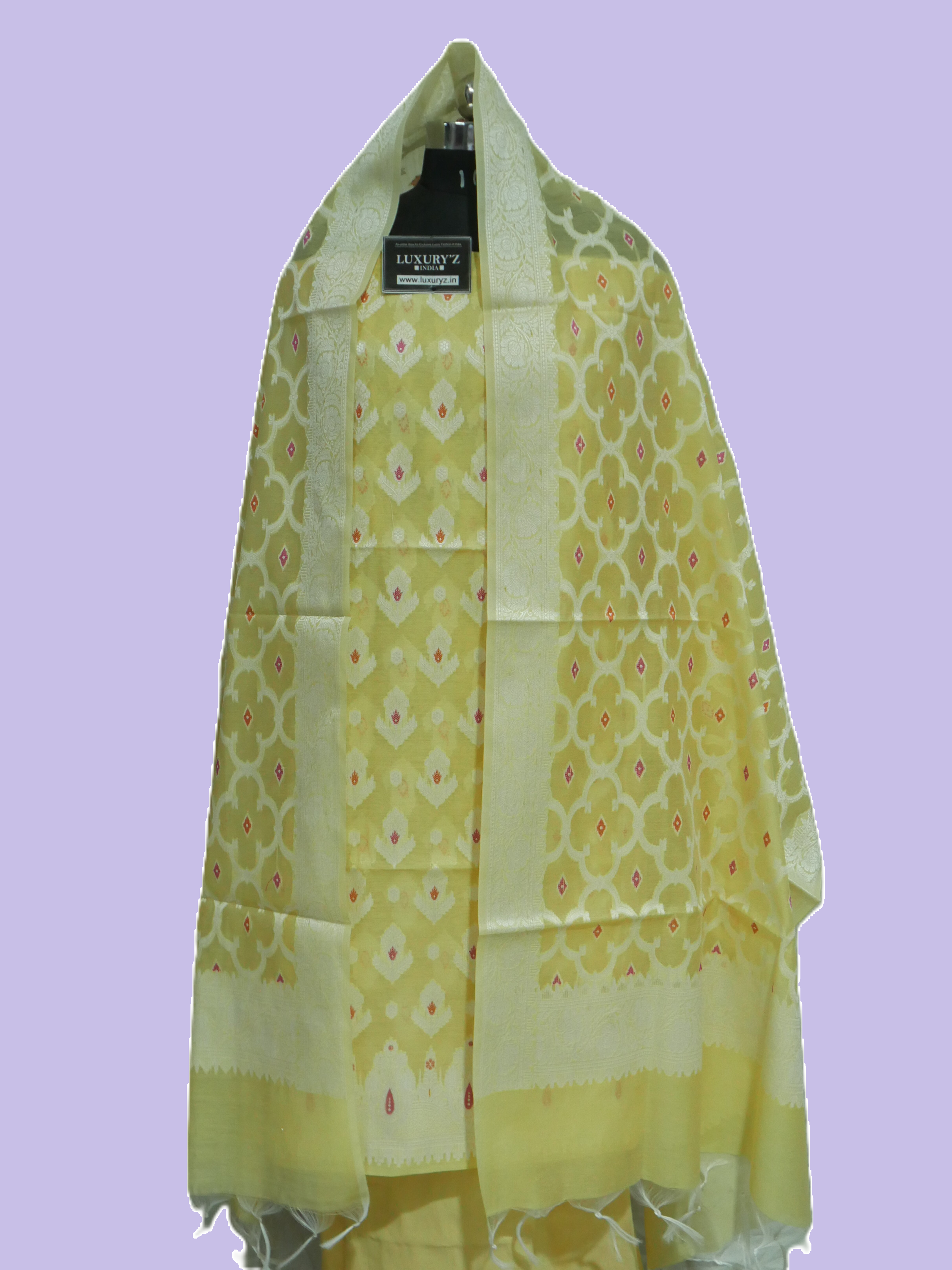 STRAW YELLOW COLOUR BANARASI RESHAM SILK SUIT WITH HEAVY DUPATTA