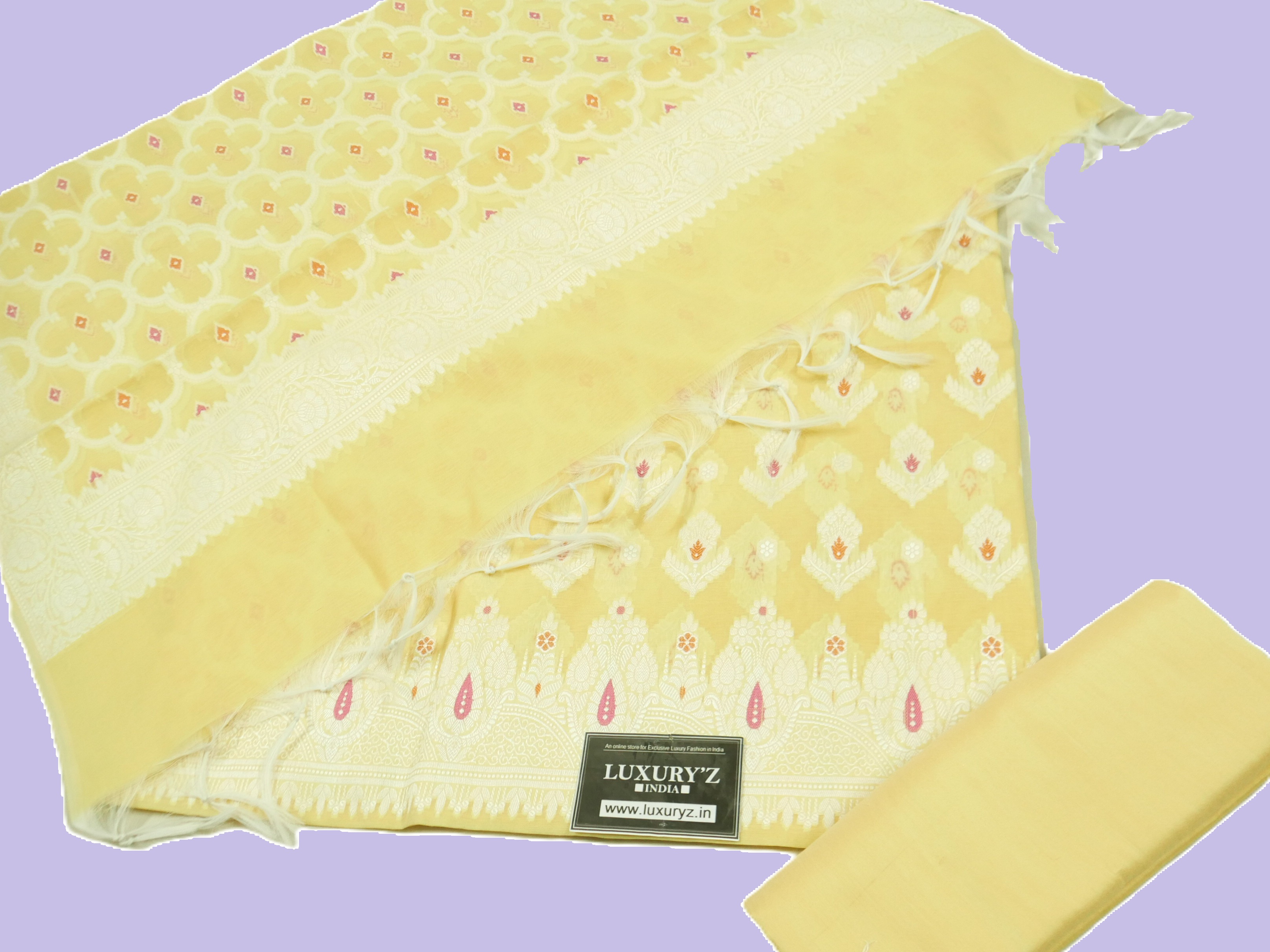 STRAW YELLOW COLOUR BANARASI RESHAM SILK SUIT WITH HEAVY DUPATTA
