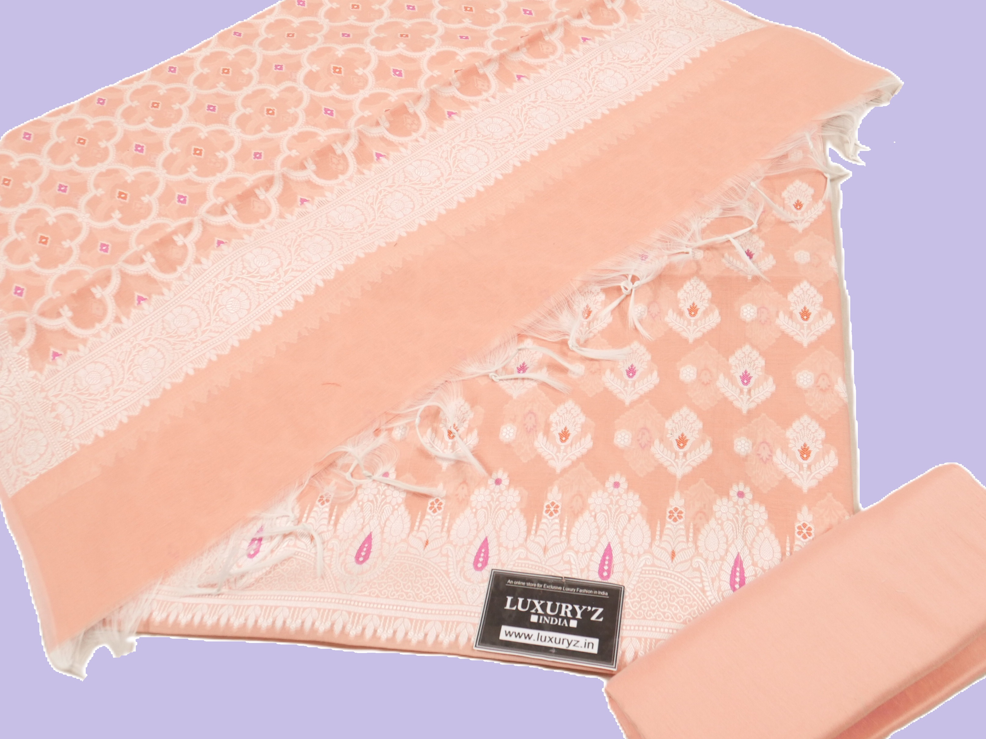 ORANGISH MELON COLOUR BANARASI RESHAM SILK SUIT WITH HEAVY DUPATTA