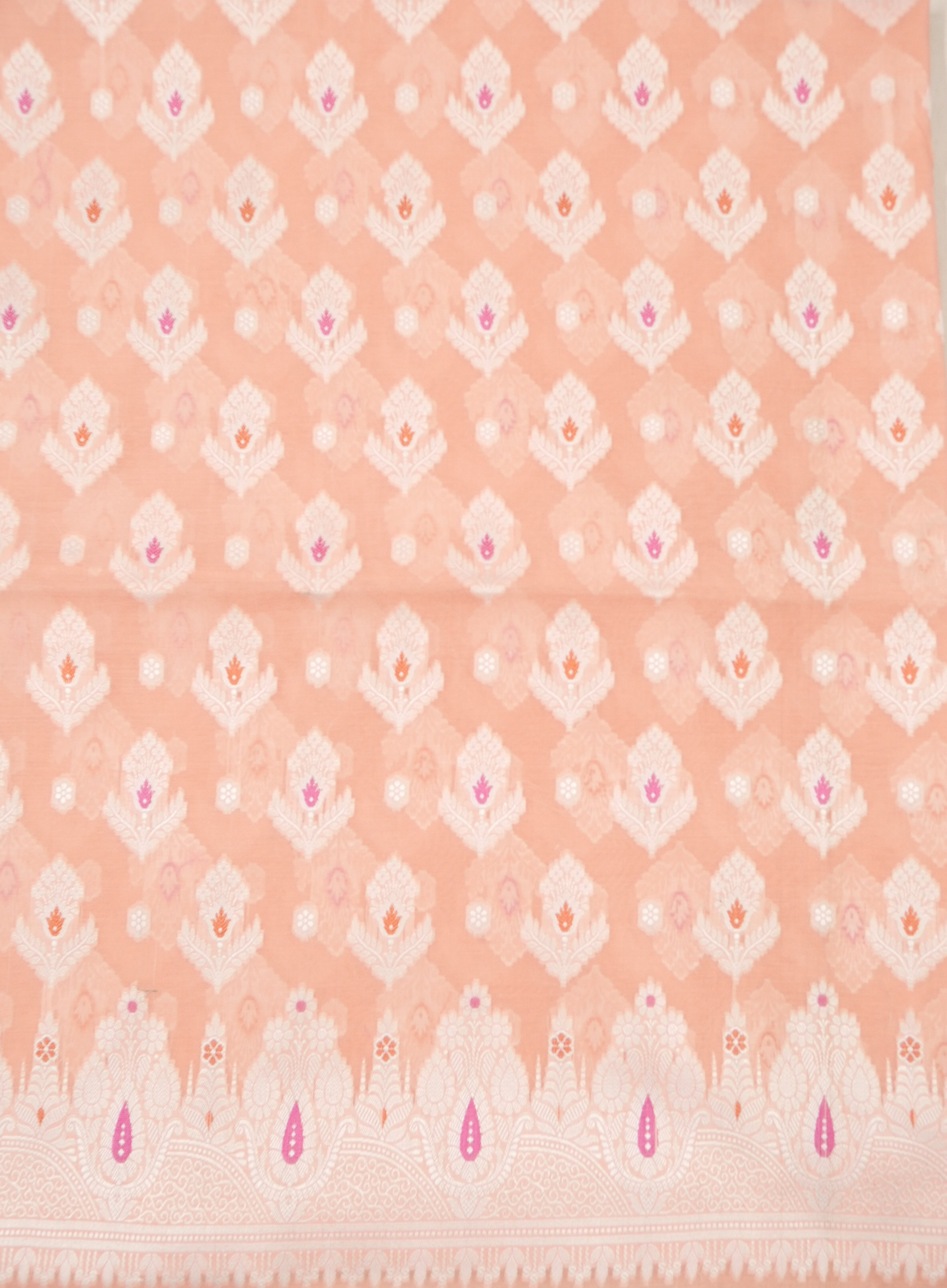 ORANGISH MELON COLOUR BANARASI RESHAM SILK SUIT WITH HEAVY DUPATTA