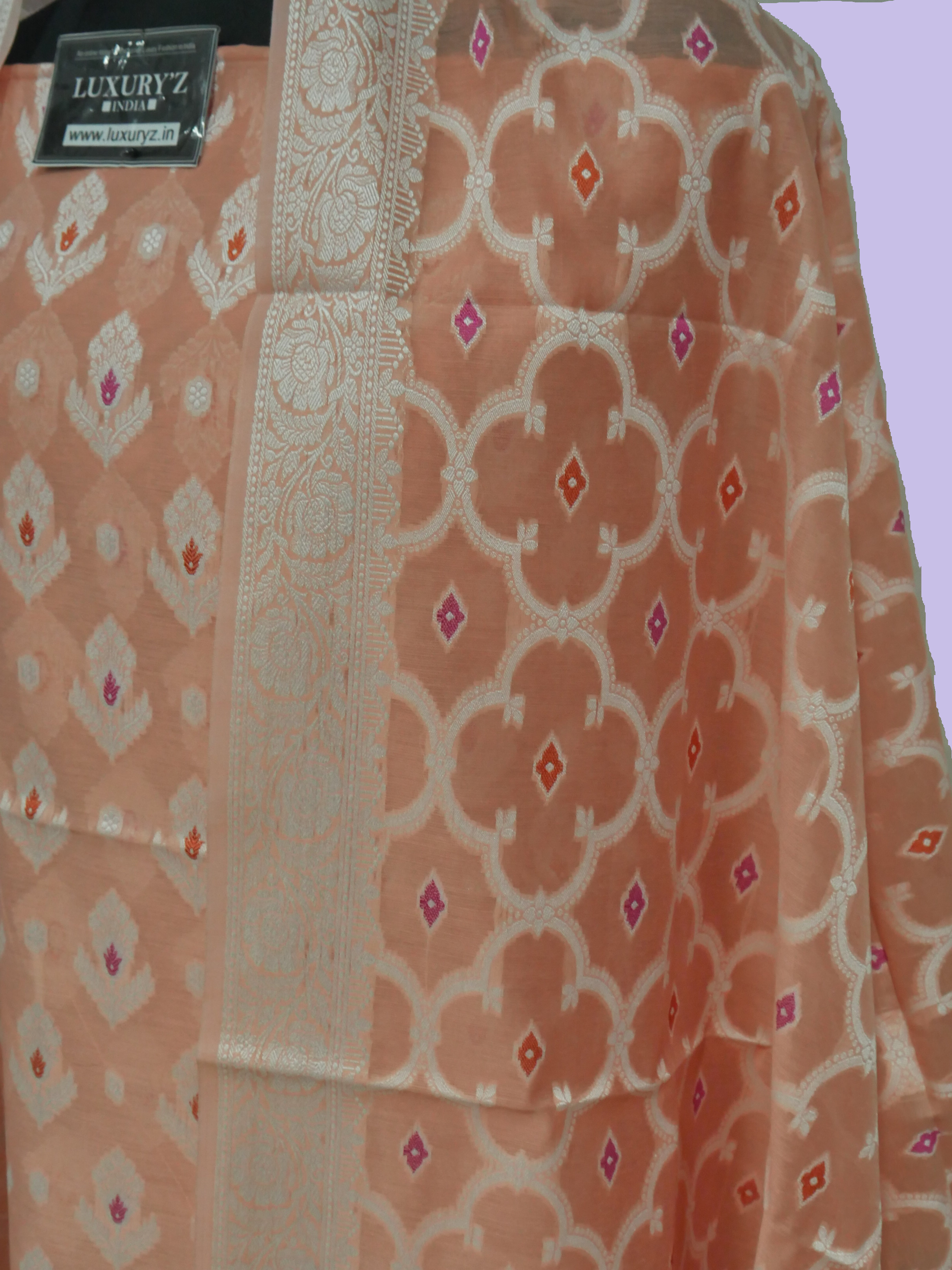 ORANGISH MELON COLOUR BANARASI RESHAM SILK SUIT WITH HEAVY DUPATTA