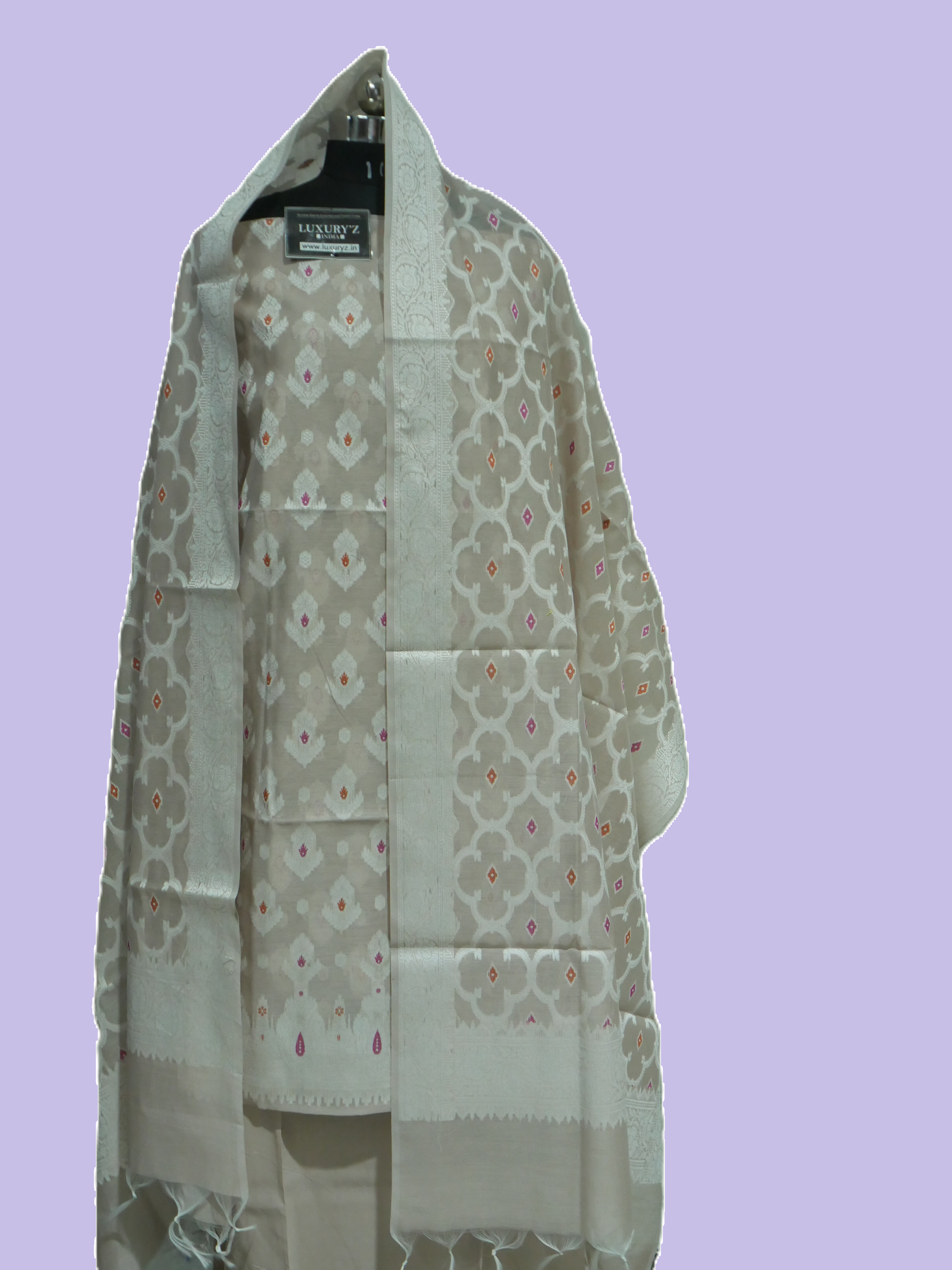 DARK SILVER COLOUR BANARASI RESHAM SILK SUIT WITH HEAVY DUPATTA