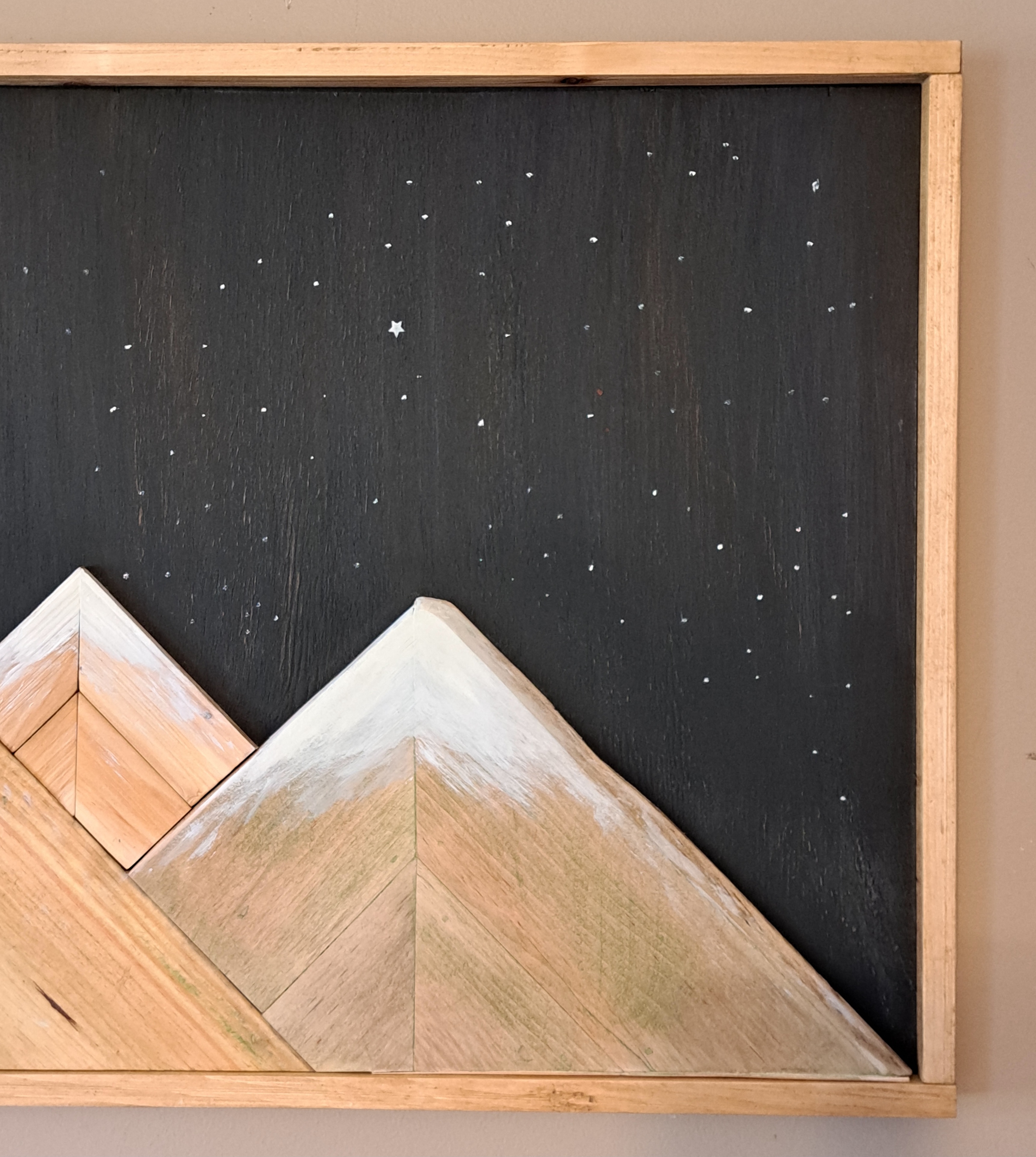 Reclaimed Pallet Wood Snow-Capped Mountains Moon/Stars Wall Art ~ SOLD