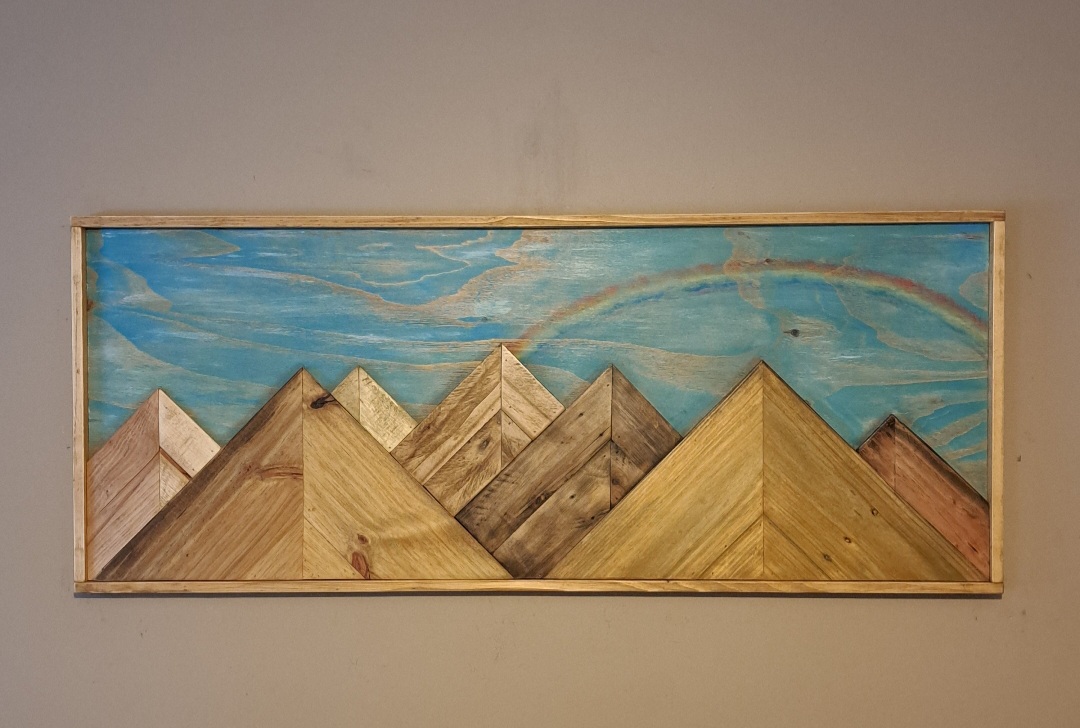 Reclaimed Pallet Wood Mountain Rainbow Sky Wall Art ~ SOLD