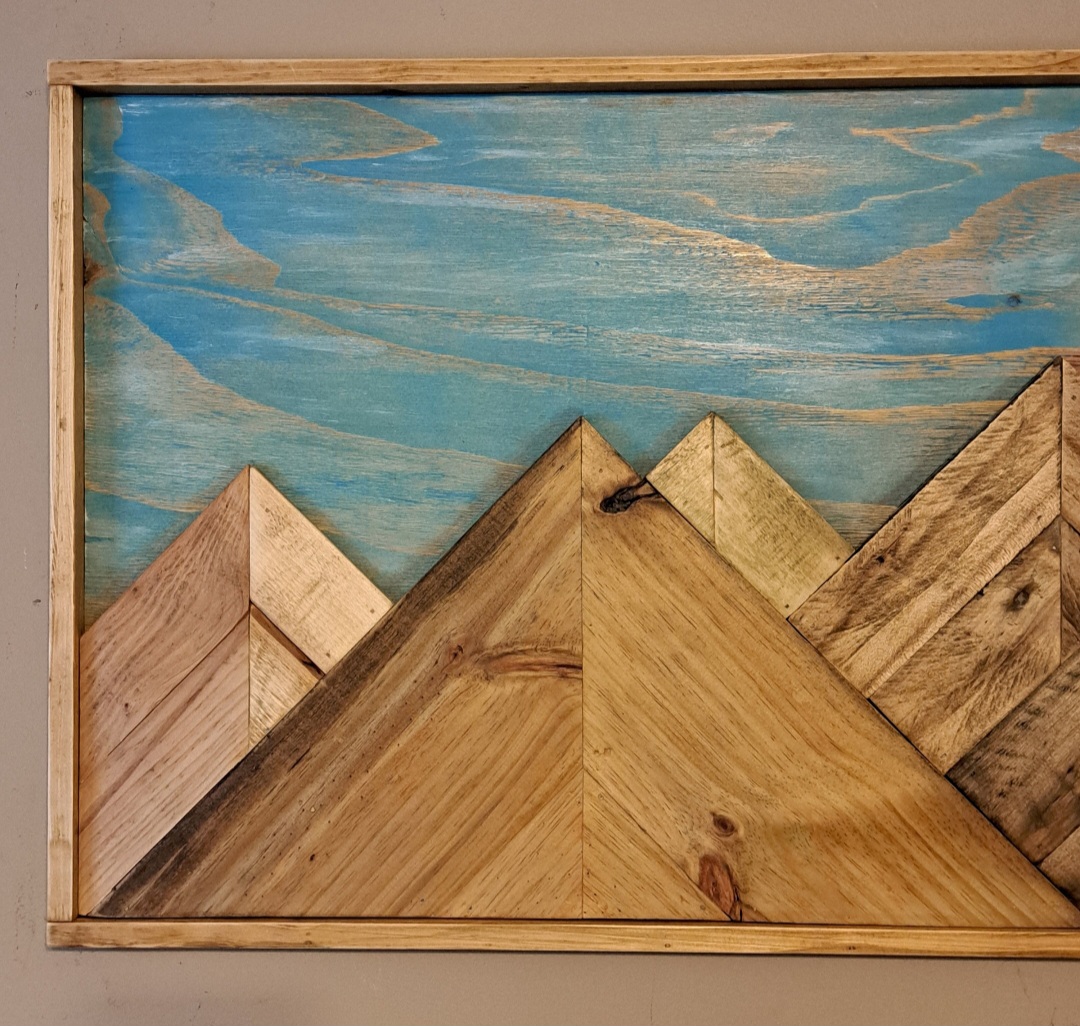 Reclaimed Pallet Wood Mountain Rainbow Sky Wall Art ~ SOLD