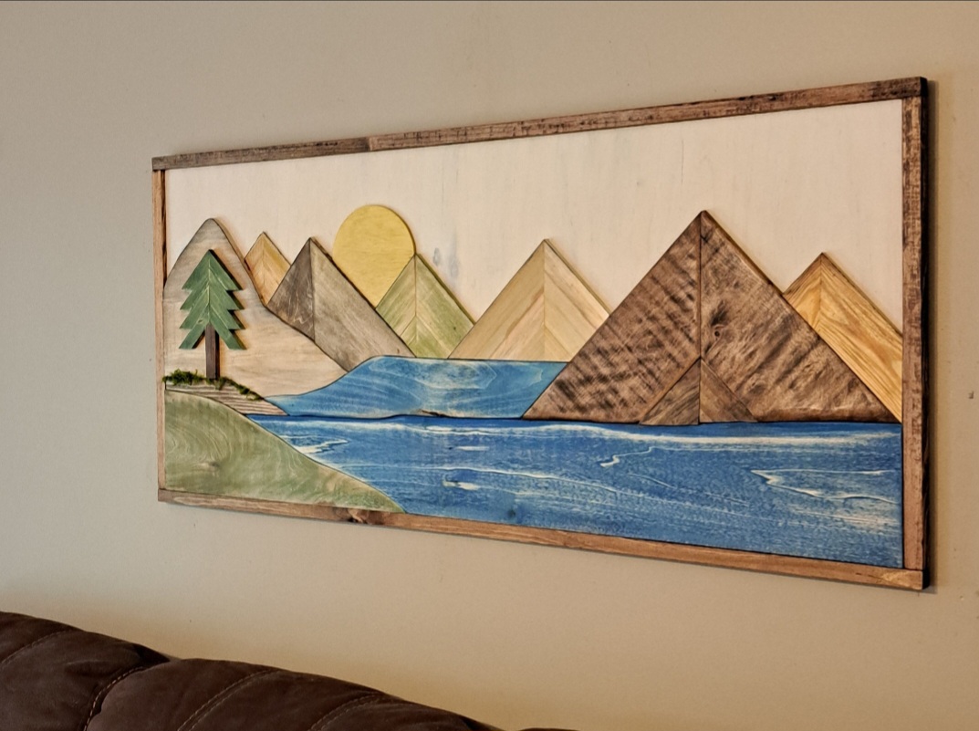 Reclaimed Pallet Wood Mountains Lake Wall Art ~ SOLD
