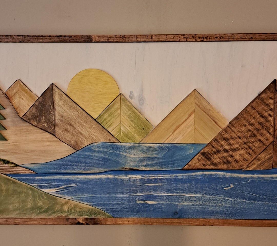 Reclaimed Pallet Wood Mountains Lake Wall Art ~ SOLD
