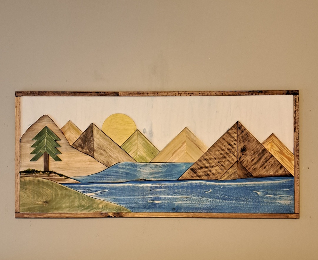 Reclaimed Pallet Wood Mountains Lake Wall Art ~ SOLD