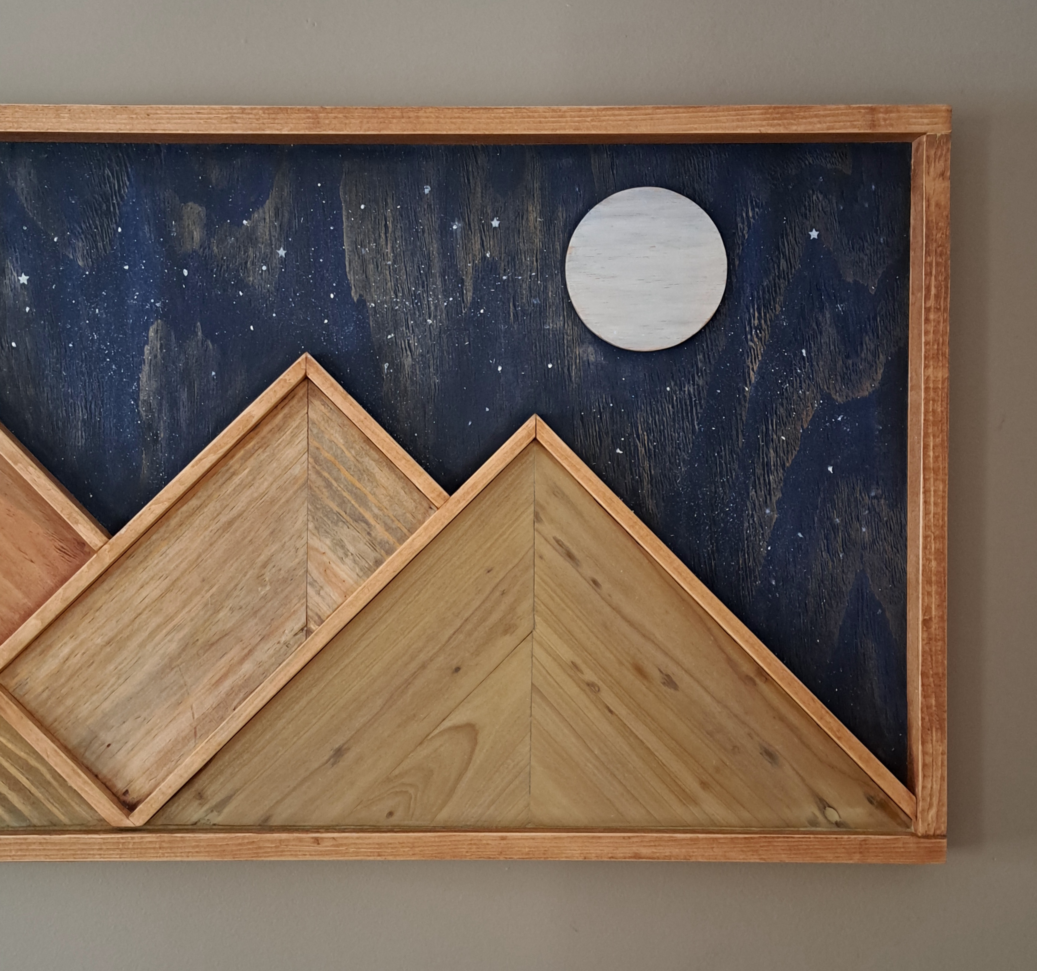 Reclaimed Pallet Wood Mountains Moon/Stars ~ SOLD