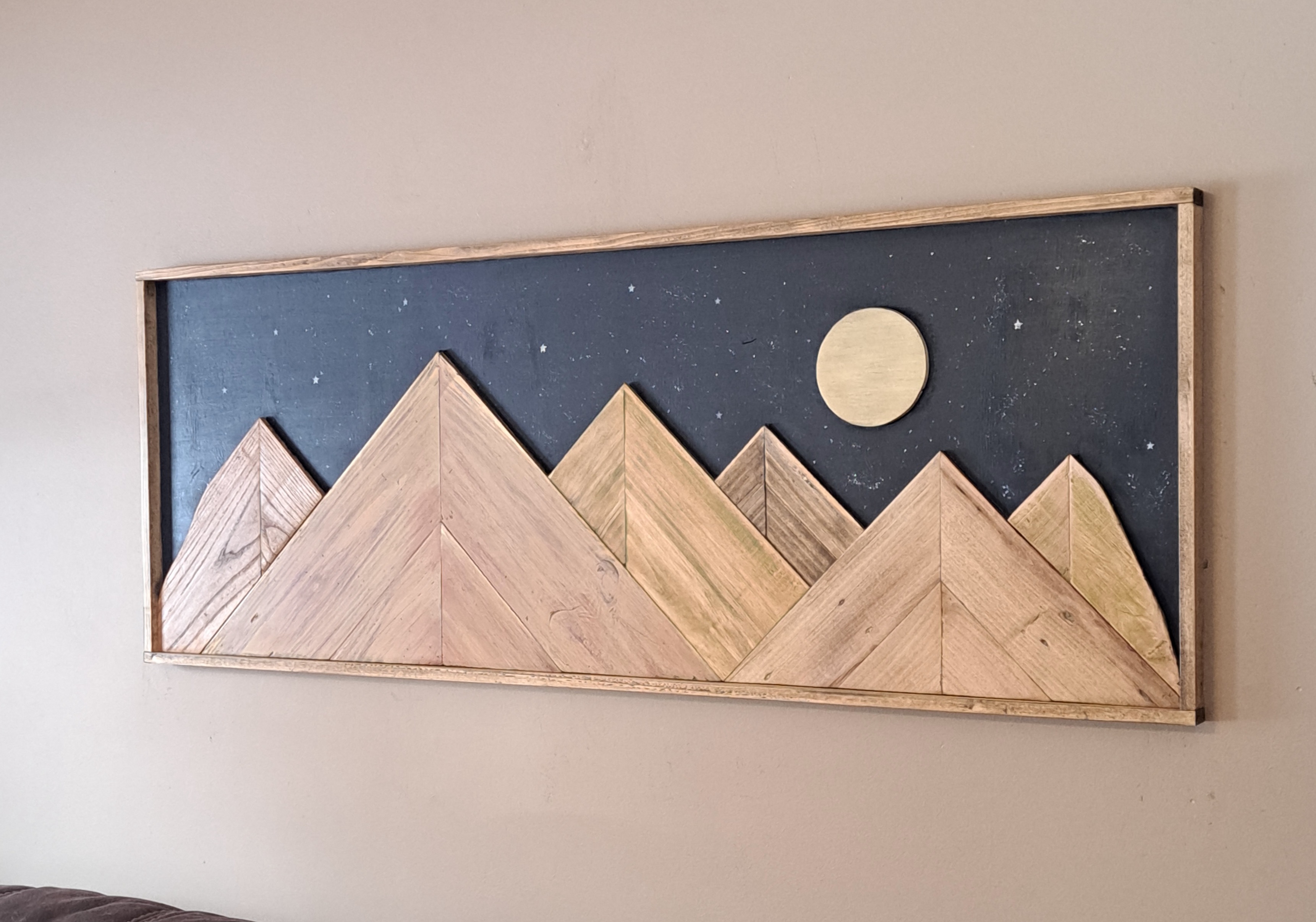 Reclaimed Pallet Wood Mountains Moon/Stars ~ SOLD