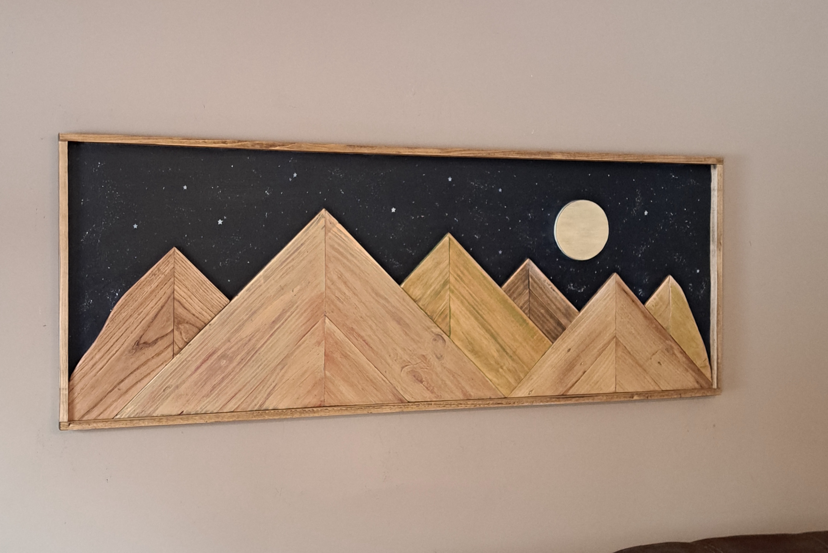 Reclaimed Pallet Wood Mountains Moon/Stars ~ SOLD