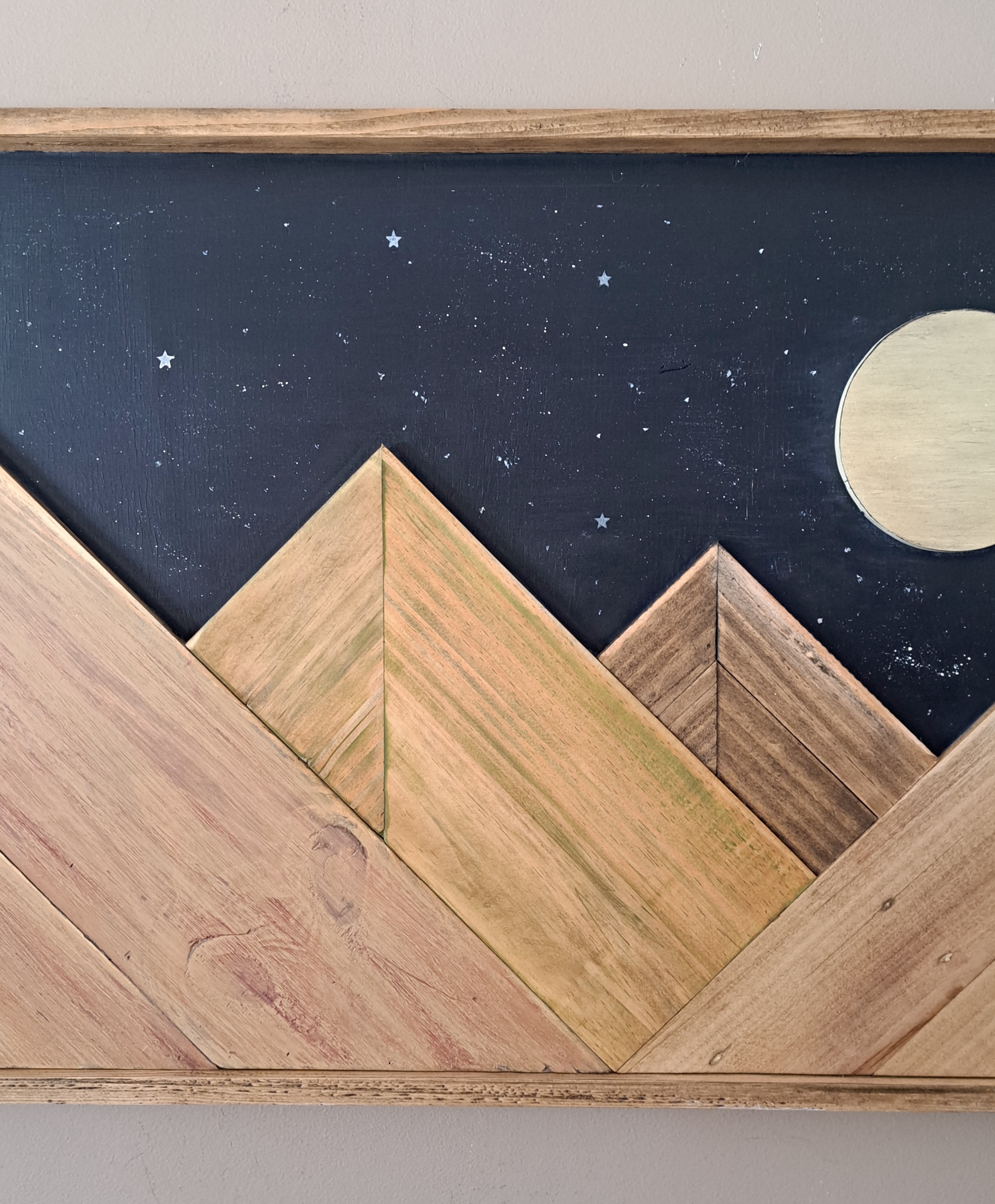 Reclaimed Pallet Wood Mountains Moon/Stars ~ SOLD