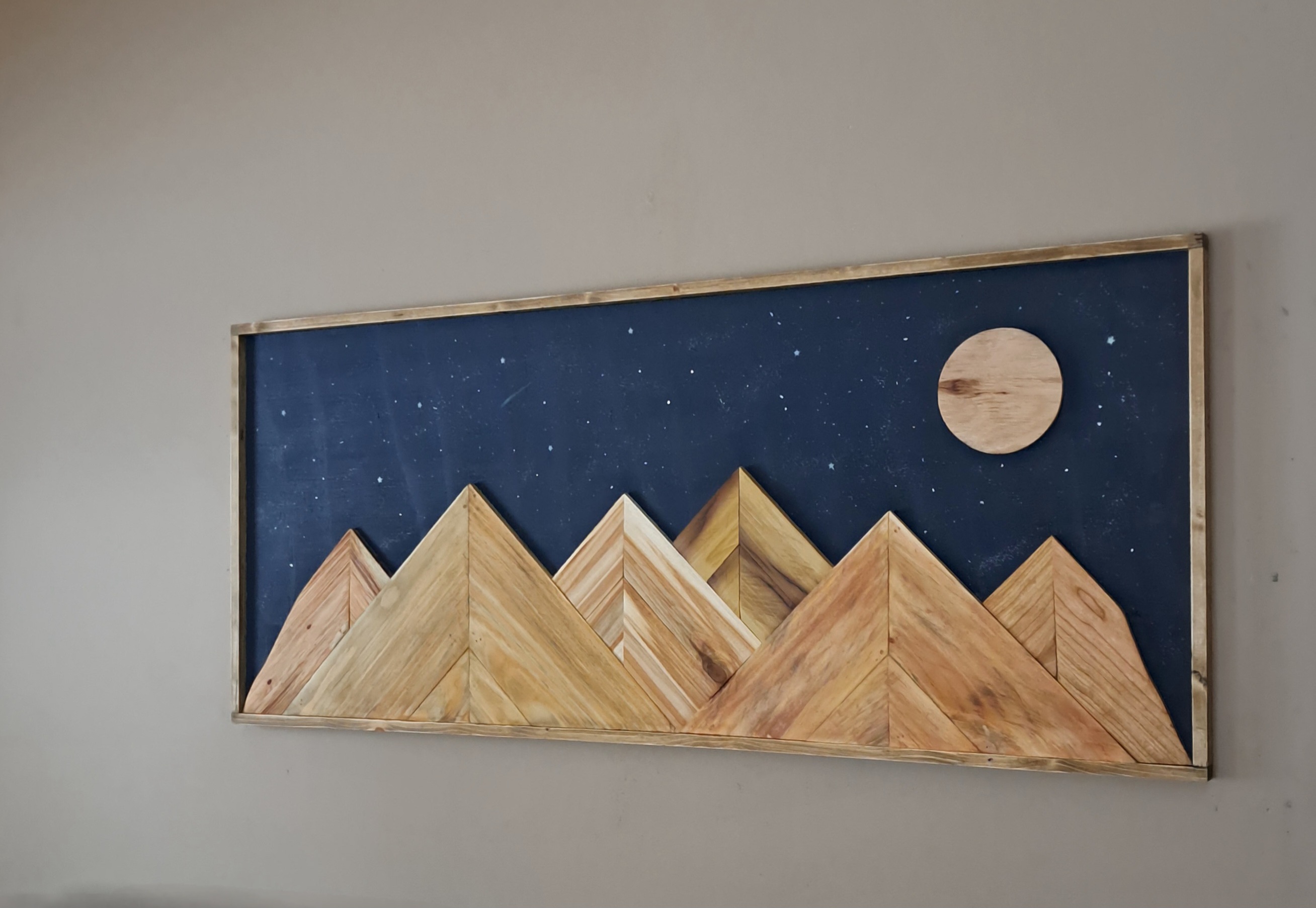 Reclaimed Pallet Wood Mountains with Moon/Stars!! SOLD