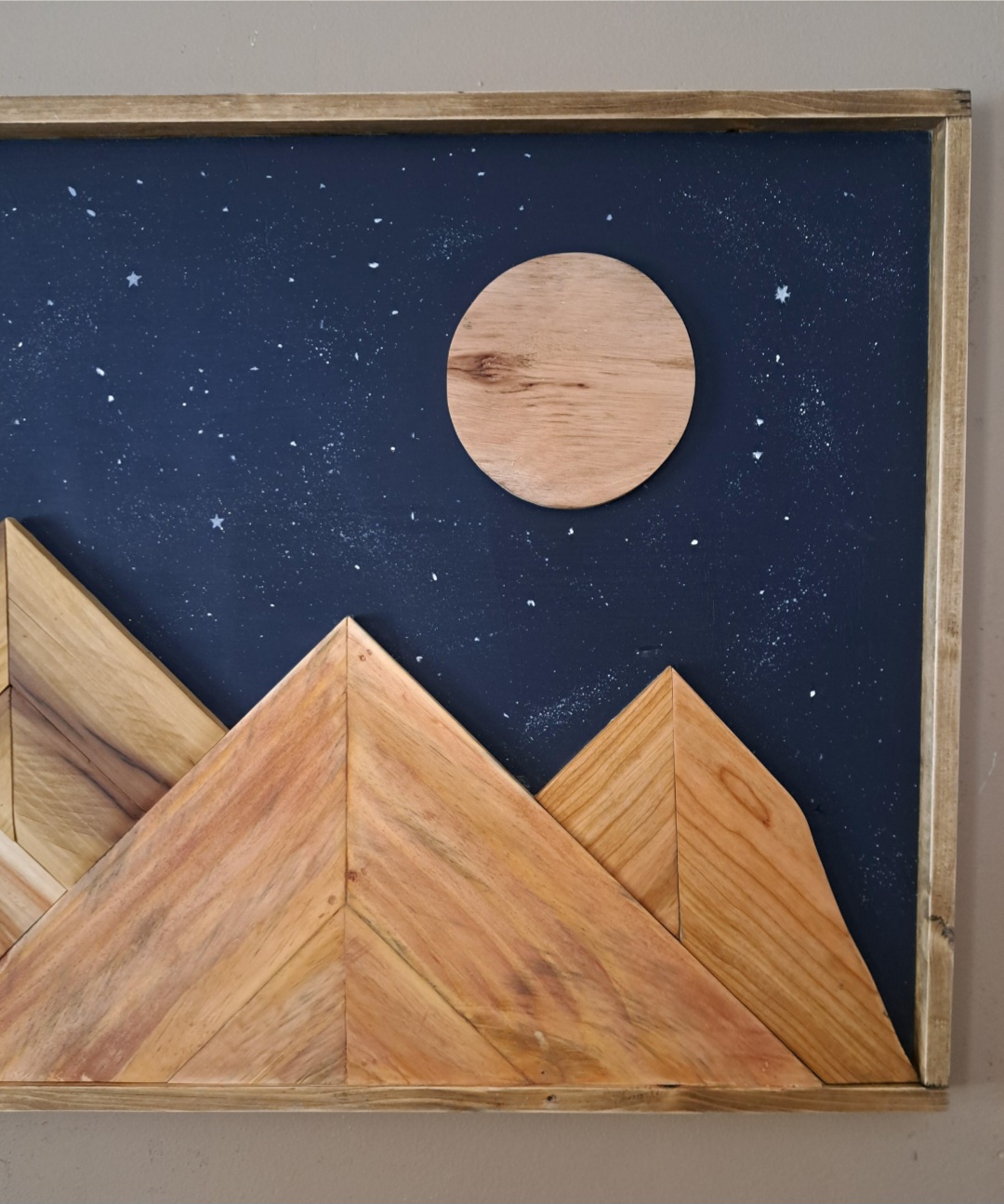 Reclaimed Pallet Wood Mountains with Moon/Stars!! SOLD