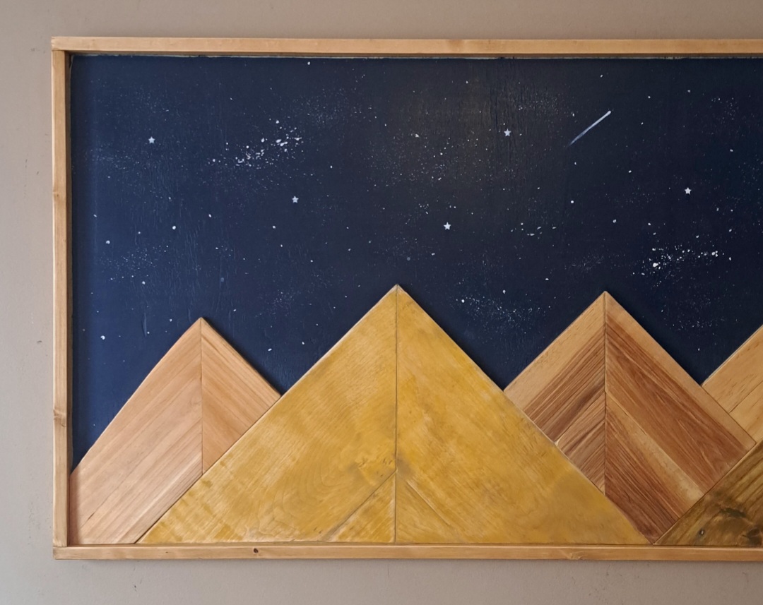 Reclaimed Pallet Wood Mountains with Moon and Stars Wall Art