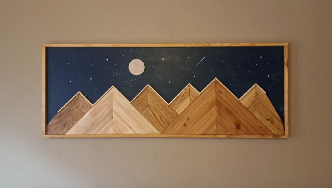 Reclaimed Mountains with Moon/Stars Wall Art