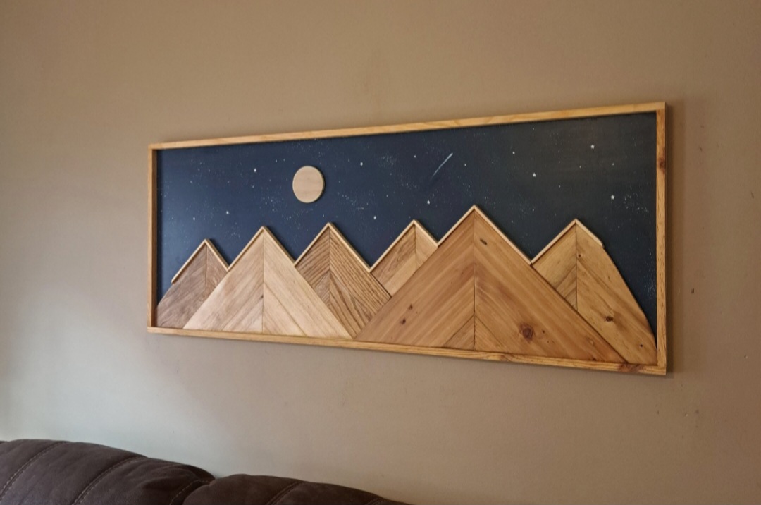 Reclaimed Mountains with Moon/Stars Wall Art